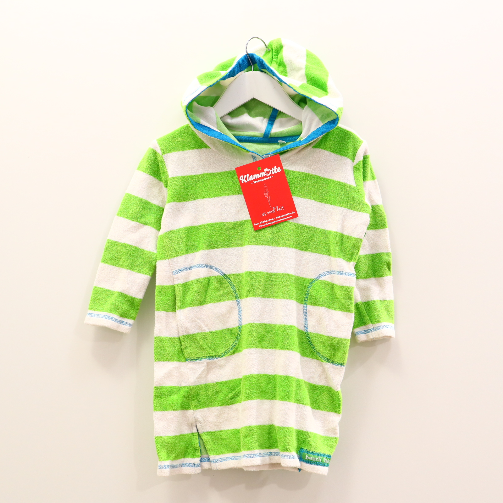 Bademode beach hereos Strandkleid 92/98/104 grün/weiß gestreift Biobaumwolle/Frottee