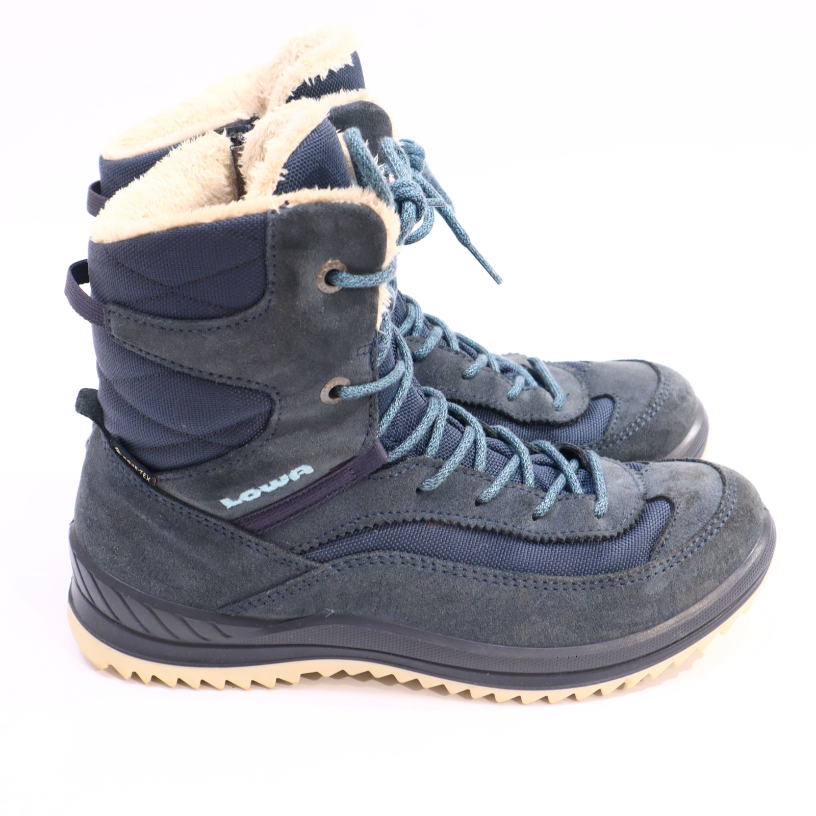 Halbschuhe LOWA Boots/Schnürschuh mit Reißverschluß 35 petrol GORETEX/Leder/Mesh Herbst/Winter kaum Ablaufspuren gefüttert