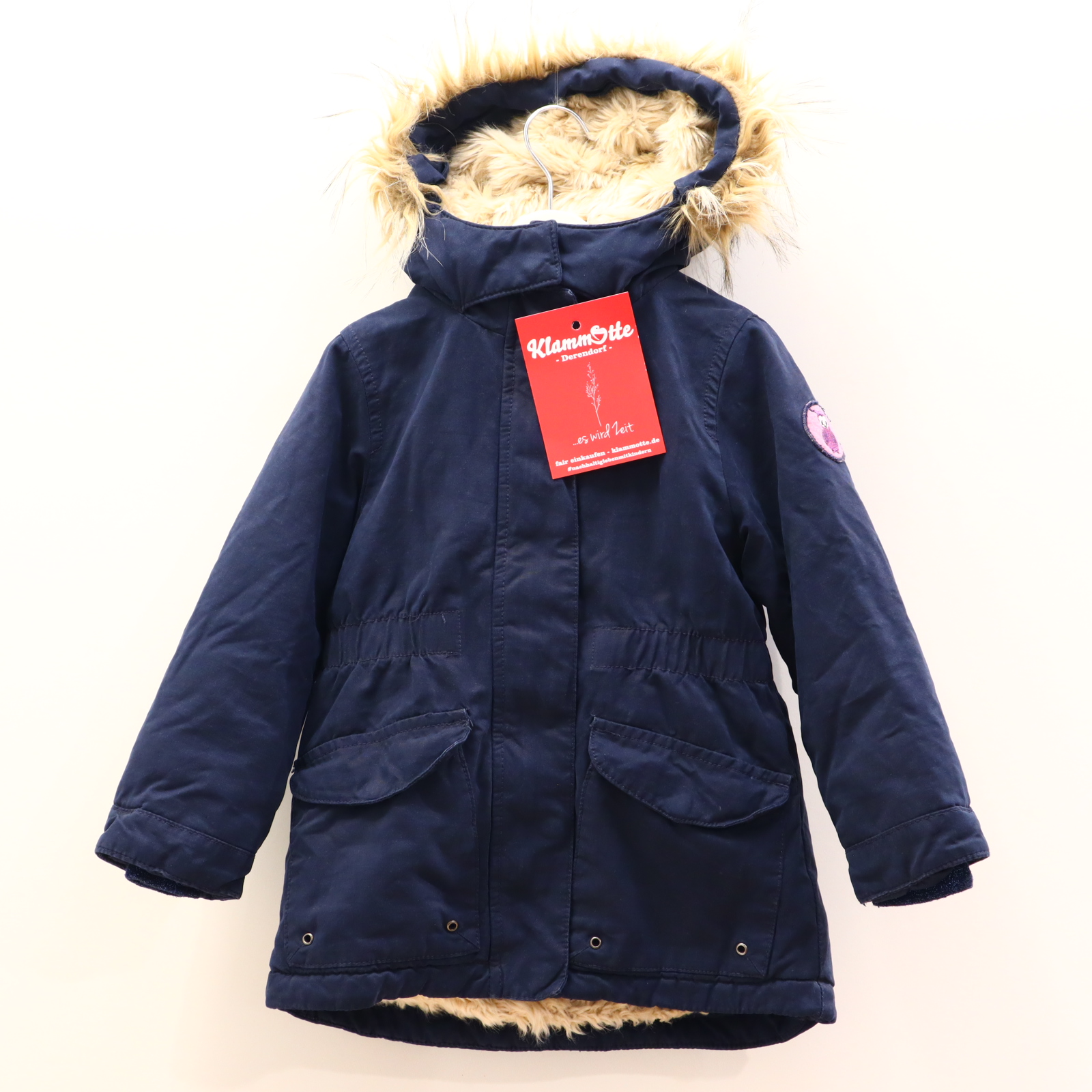 Jacke Parka 98/104 blau Herbst/Winter abnehmb. Fellbesatz/abnehmb. Kapuze/Teddyfutter