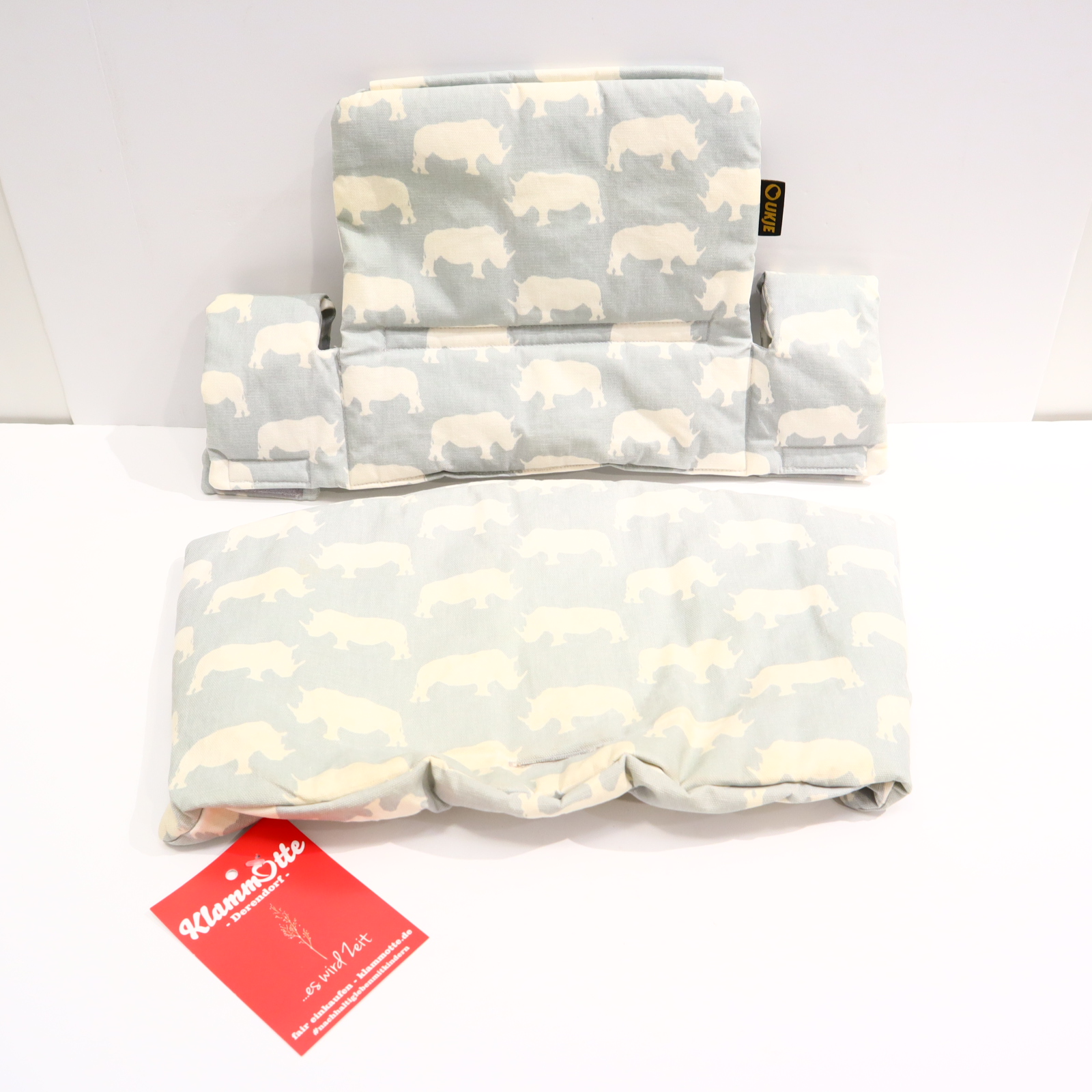 Hochstuhl UKJE für Tripp Trapp grau/weiß abwaschbar/Baumwolle/beschichtet Sitz- u. Rückenkissen