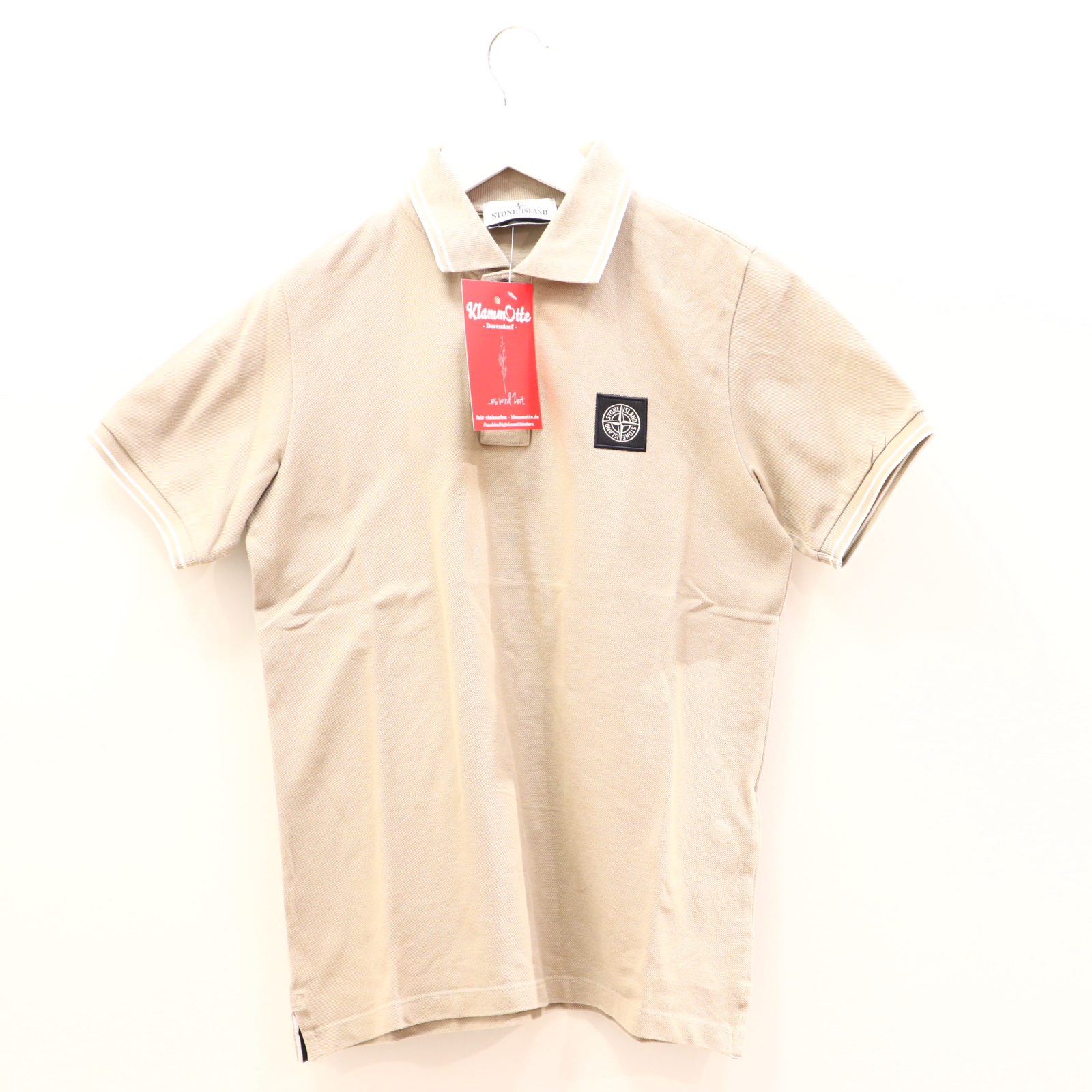 Oberteil STONE ISLAND Gr. 152/Gr. 158 kurzarm Shirt sand Baumwolle/Elasthan/Pique Applikation/Logo
