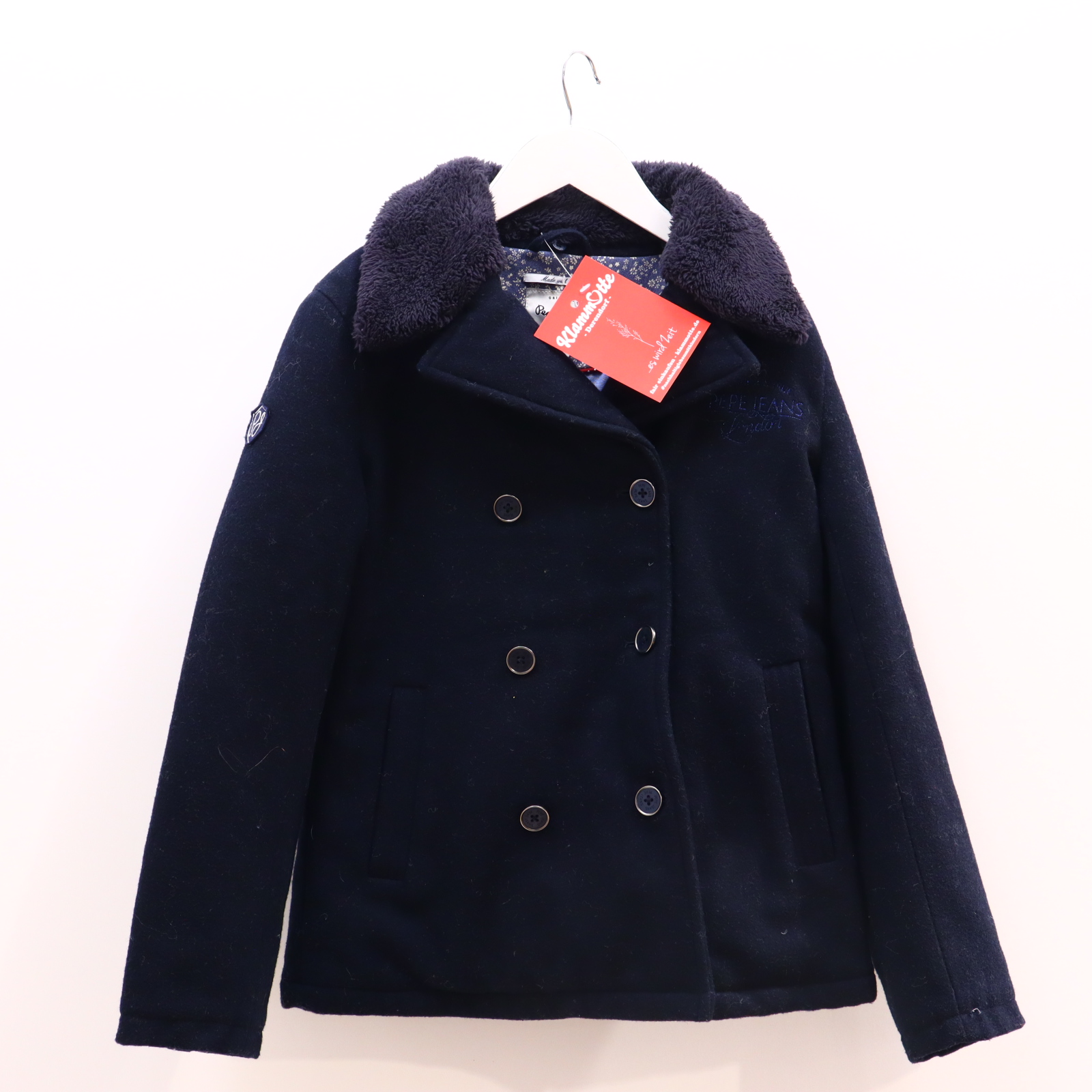 Jacke Pepe Jeans Dufflecoat 152 blau Herbst/Winter Logo/Stickerrei Baumwolle/Nylon/Polyacryl/Polyester/Viskose/Wolle abnehmb. Kragenbesatz