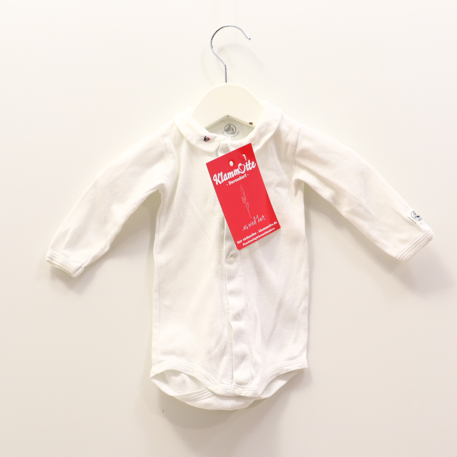 Body PETIT BATEAU 62 weiß langarm/Polo Logo/Print Baumwolle