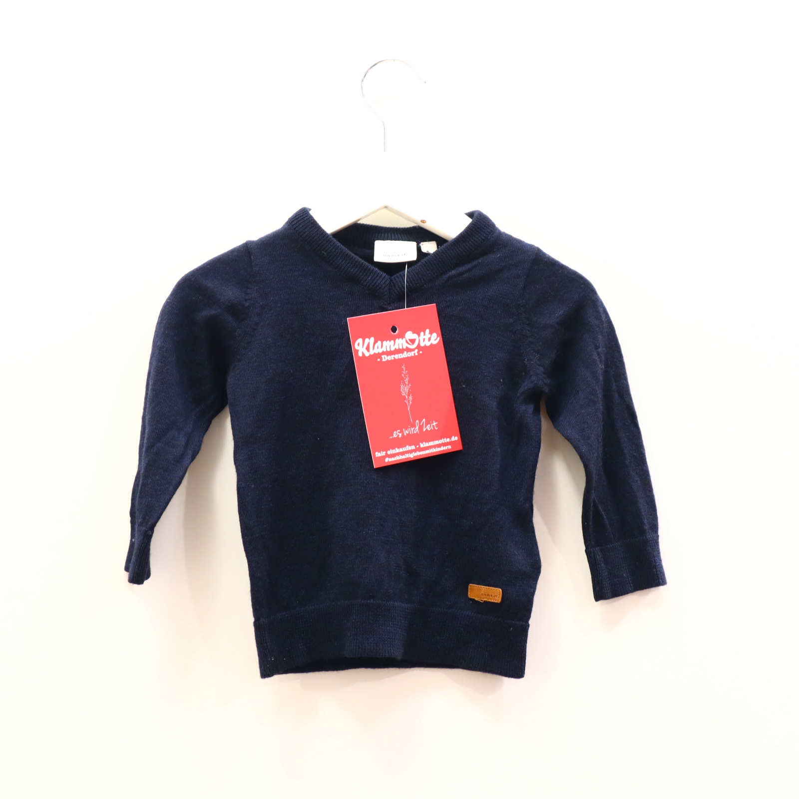 Oberteil name it 74 blau Strickpullover Merinowolle V-Ausschnitt