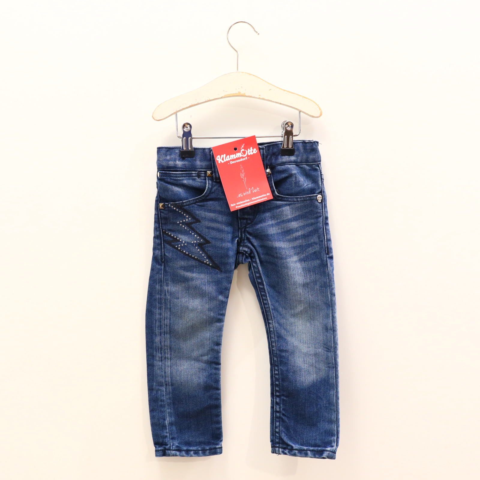 Hose H&M 92 Jeans blau Nieten Druckknopf/Reißverschluß/verstellb. Bund Denim Skinny