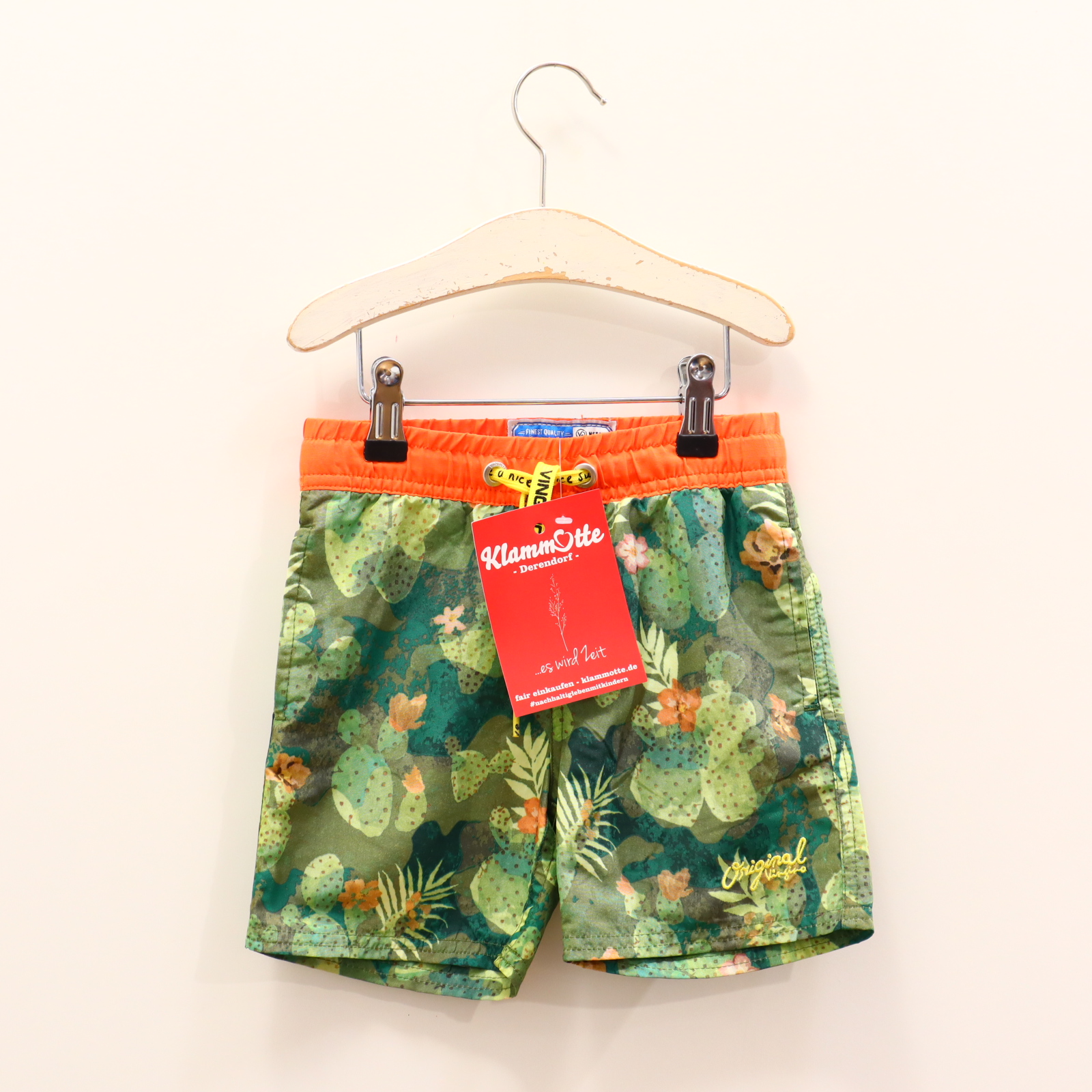 Bademode VINGINO 92 grün/oliv/orange Alloverprint/Blumen Badeshorts Meshfutter