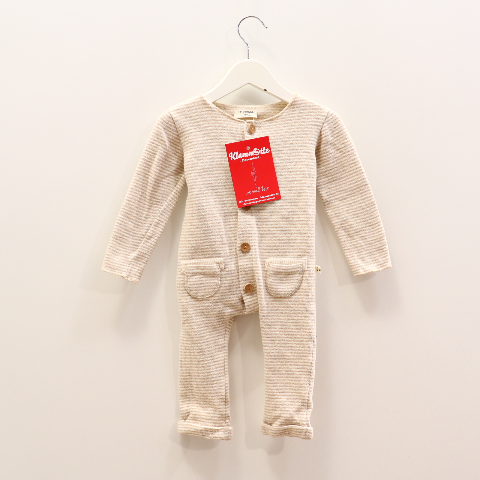 Hosen & Strampler 1 + in the family 80 creme/sand gestreift Einteiler ohne Fuß/Overall Acryl/Baumwolle/Elasthan/Polyamid/Polyester/Acetat Knopfleiste