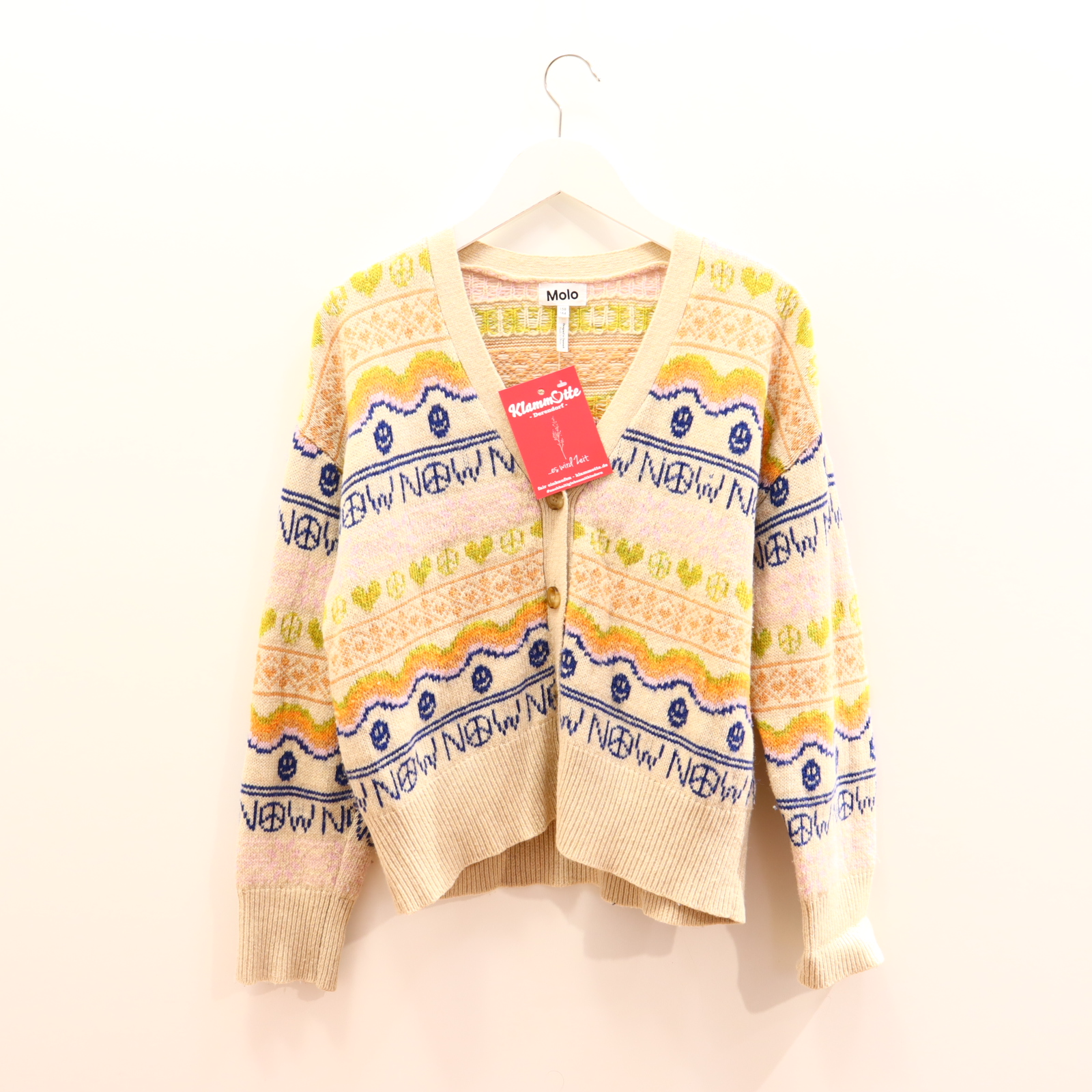 Oberteil Molo 158/164 bunt/creme Muster Strickjacke Polyacryl/Wolle ganz leichtes Pilling