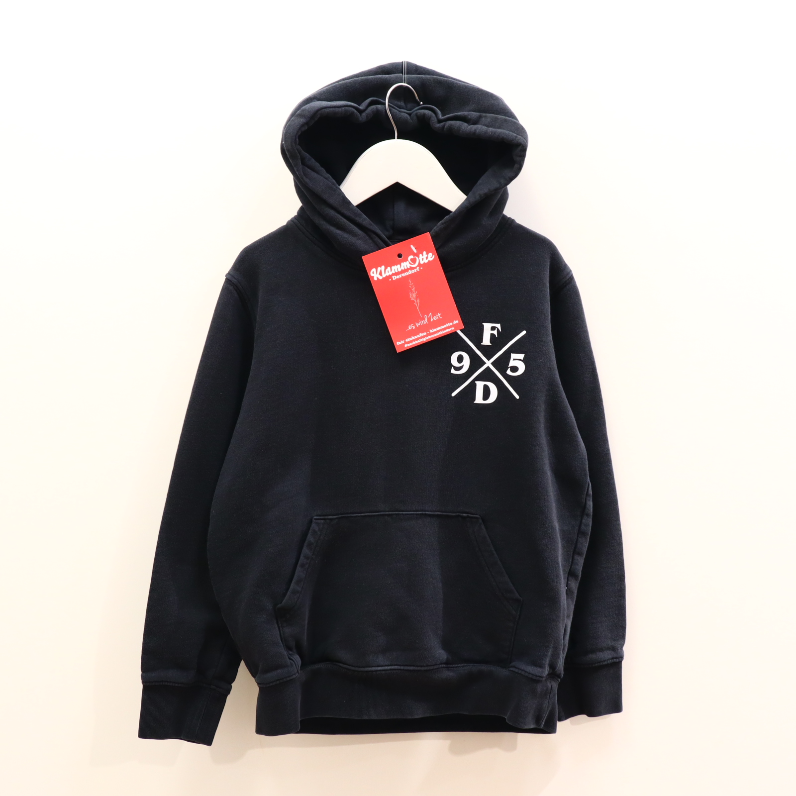 Oberteil Gr. 134/Gr. 140/Gr. 146 Kapuzenpullover schwarz Biobaumwolle Print Fortuna