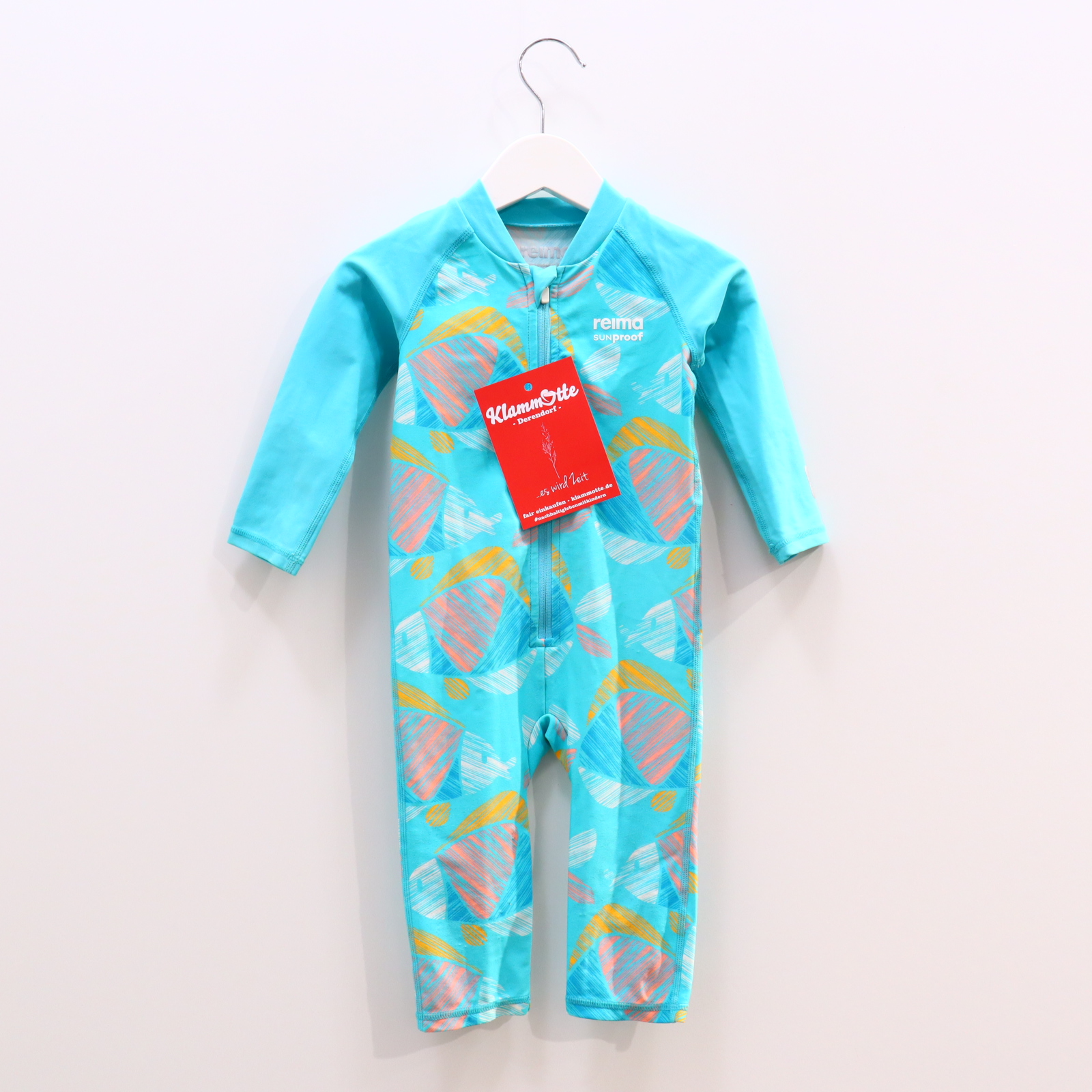 Bademode reima Gr. 68 bunt/türkis Alloverprint/Logo/Print langarm/UV-Schutz-EInteiler UPF 50+