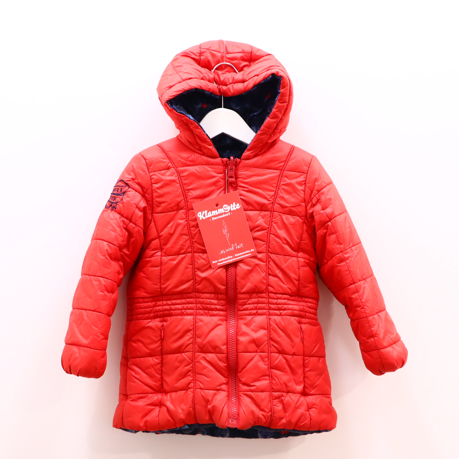 Jacke BOBOLI Anorak/Steppjacke 104 blau/rot Herbst/Winter Alloverprint/Logo/Stickerrei wendbar
