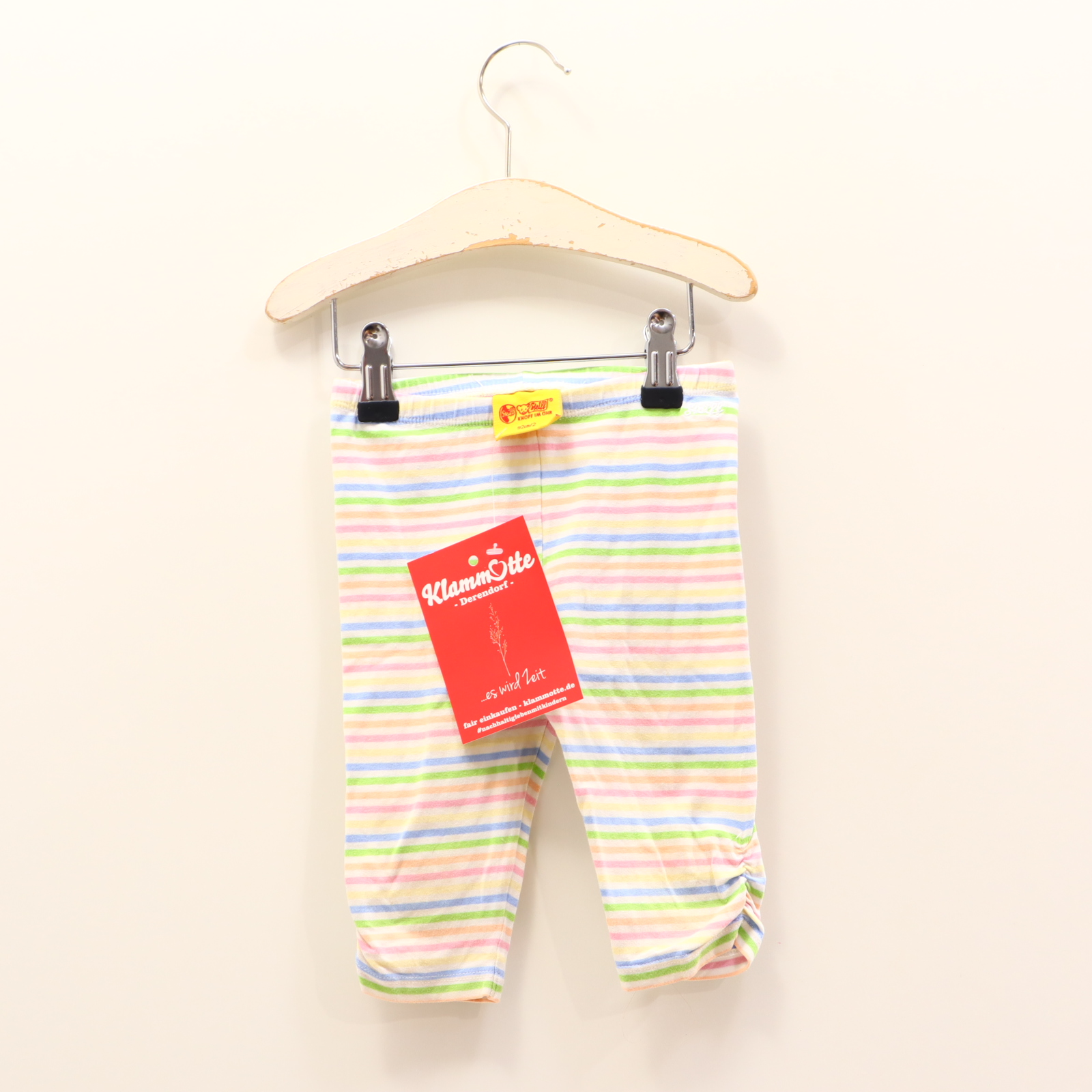 Hose Steiff 3/4 Legging 92 bunt/weiß gestreift/Logo/Stickerei Baumwolle/Elasthan/Jersey Gummibandzug