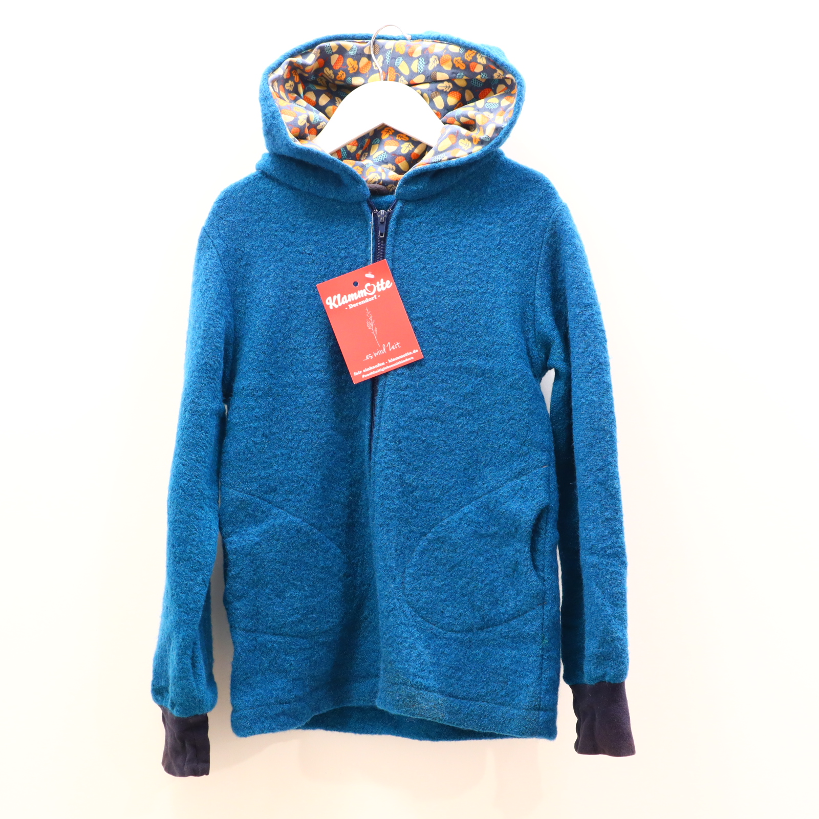 Jacke Handmade Wollwalkjacke 140 petrol Wollwalk Jersey-Kapuzenfutter