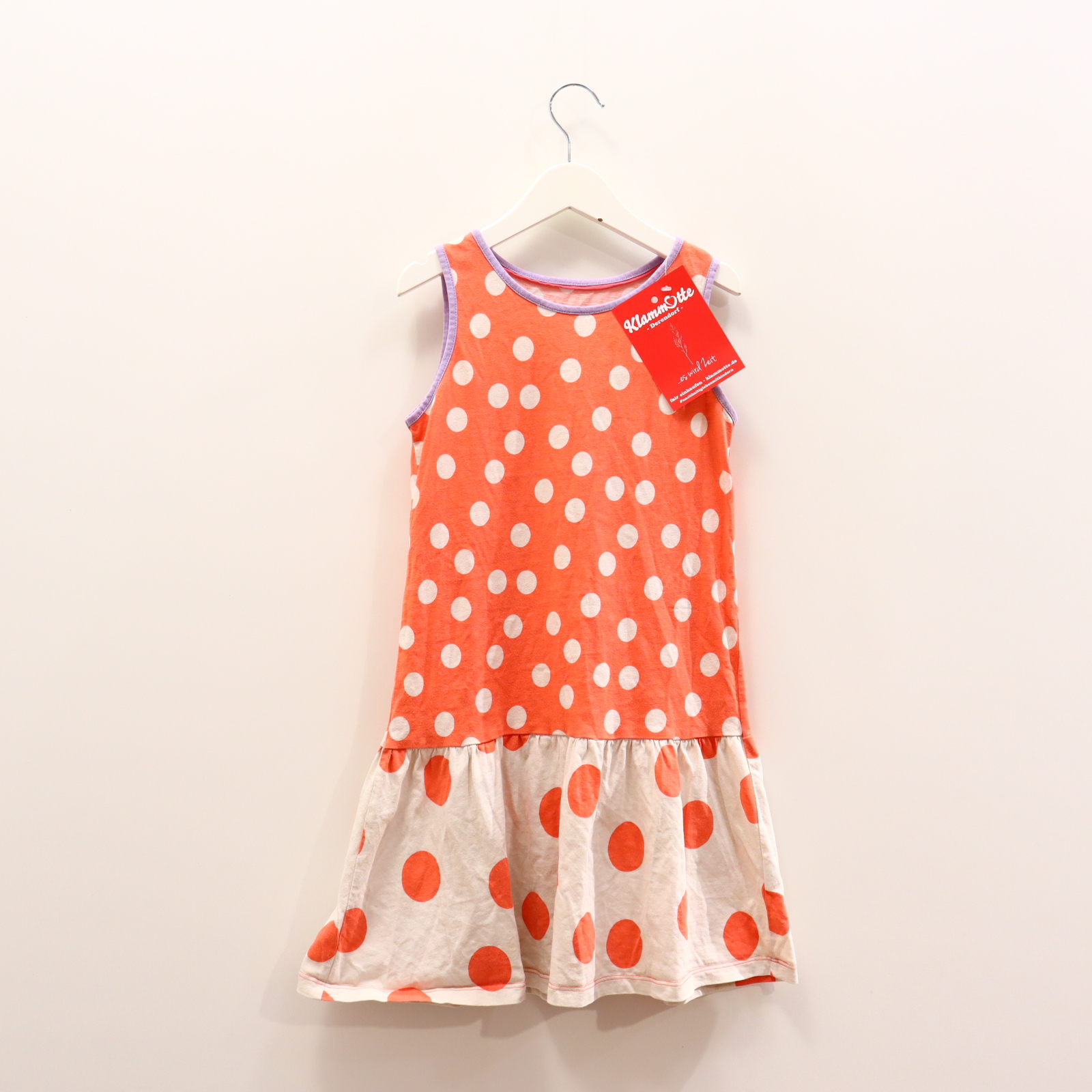 Kleider & Röcke mini Boden Jerseykleid/Trägerkleid 116/122 creme/orange/flieder gepunktet Baumwolle