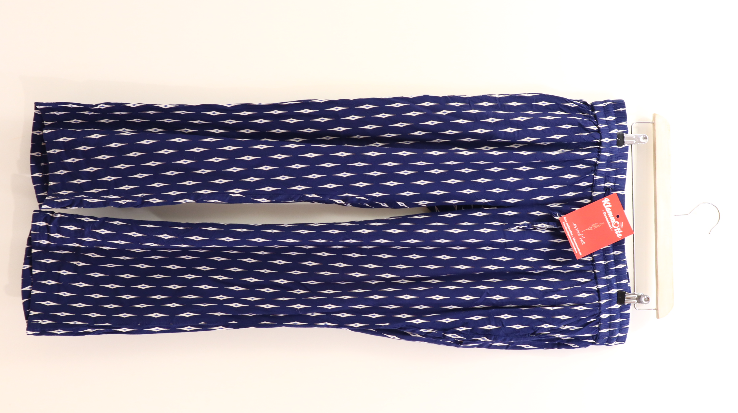 Hose noppies M/38/40 Stoffhose blau/weiß Alloverprint Viskose Low rib/Gummibandzug