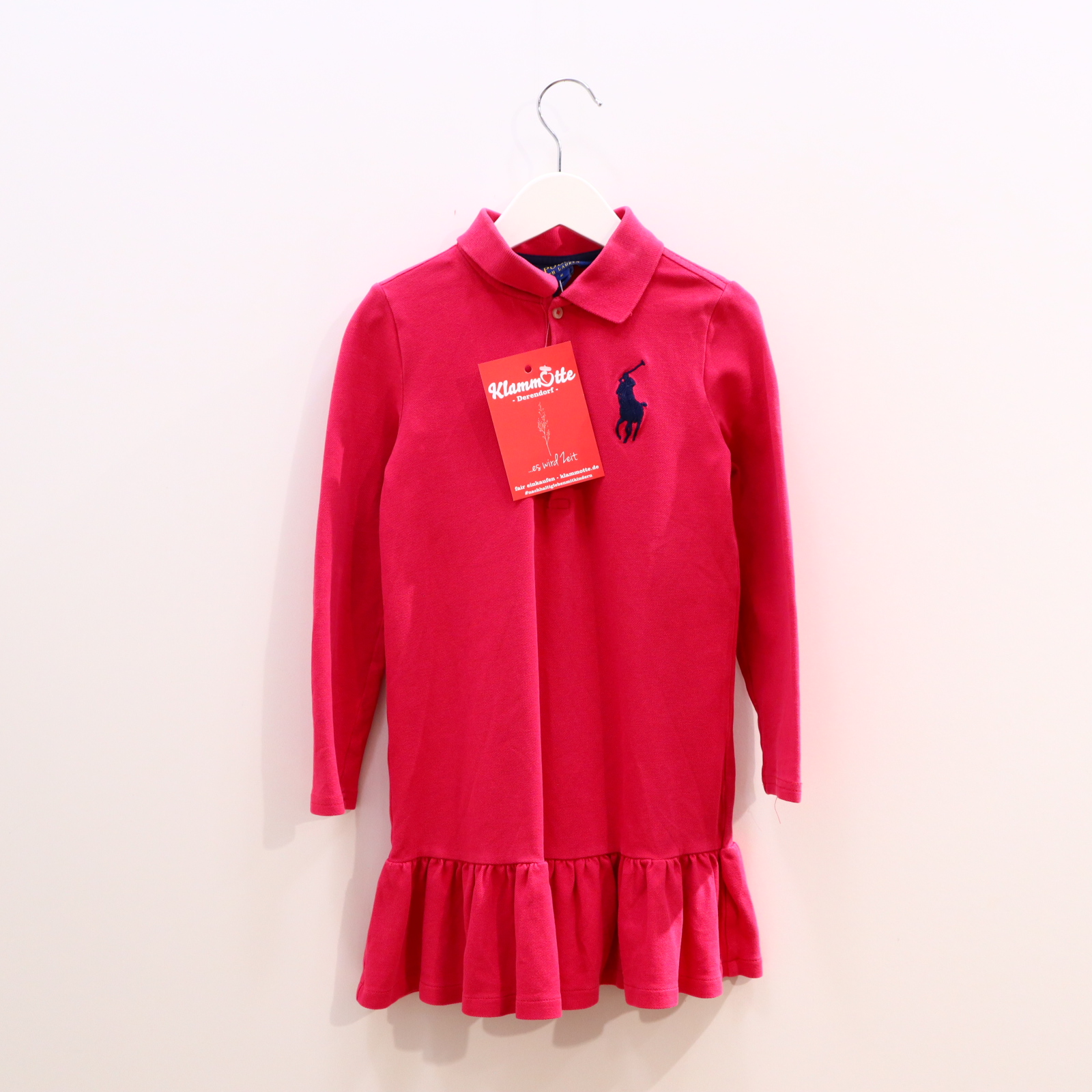 Kleider & Röcke RALPH LAUREN Polokleid 116 pink Logo/Stickerei/Volants Knopfleiste