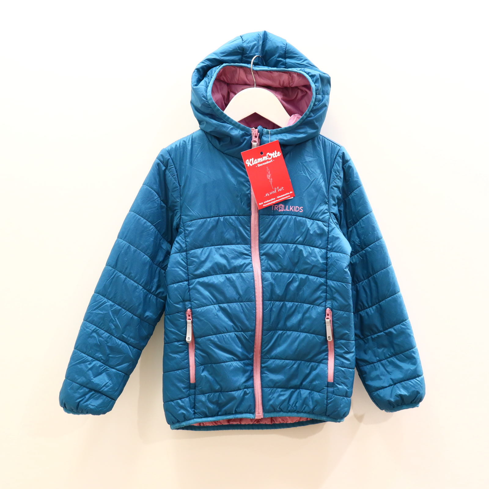 Jacke TROLLKIDS Steppjacke 128 altrosa/grün Übergang/Herbst Logo/Print