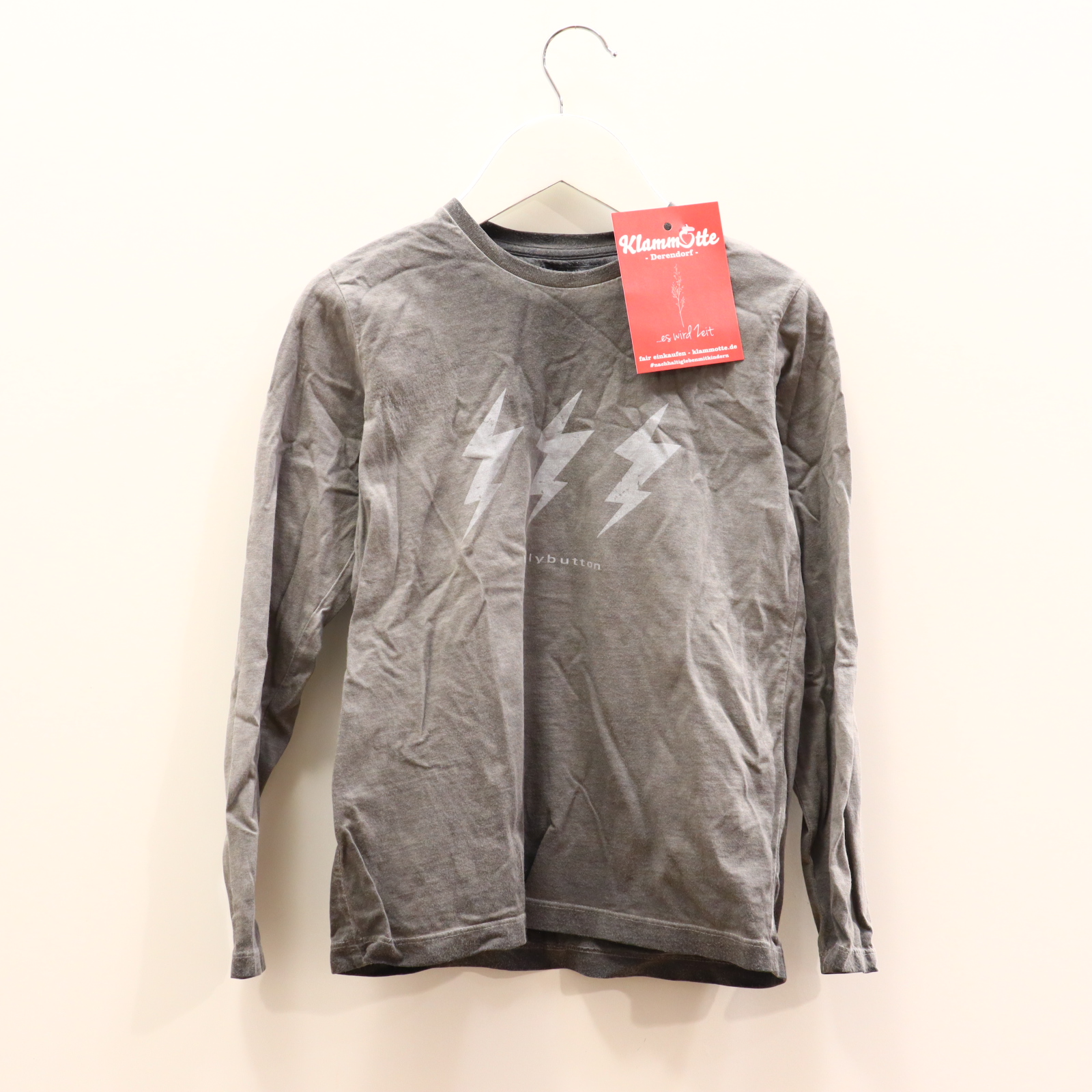 Oberteil bellybutton Gr. 122 langarm Shirt grau Biobaumwolle Logo/Print/washed out