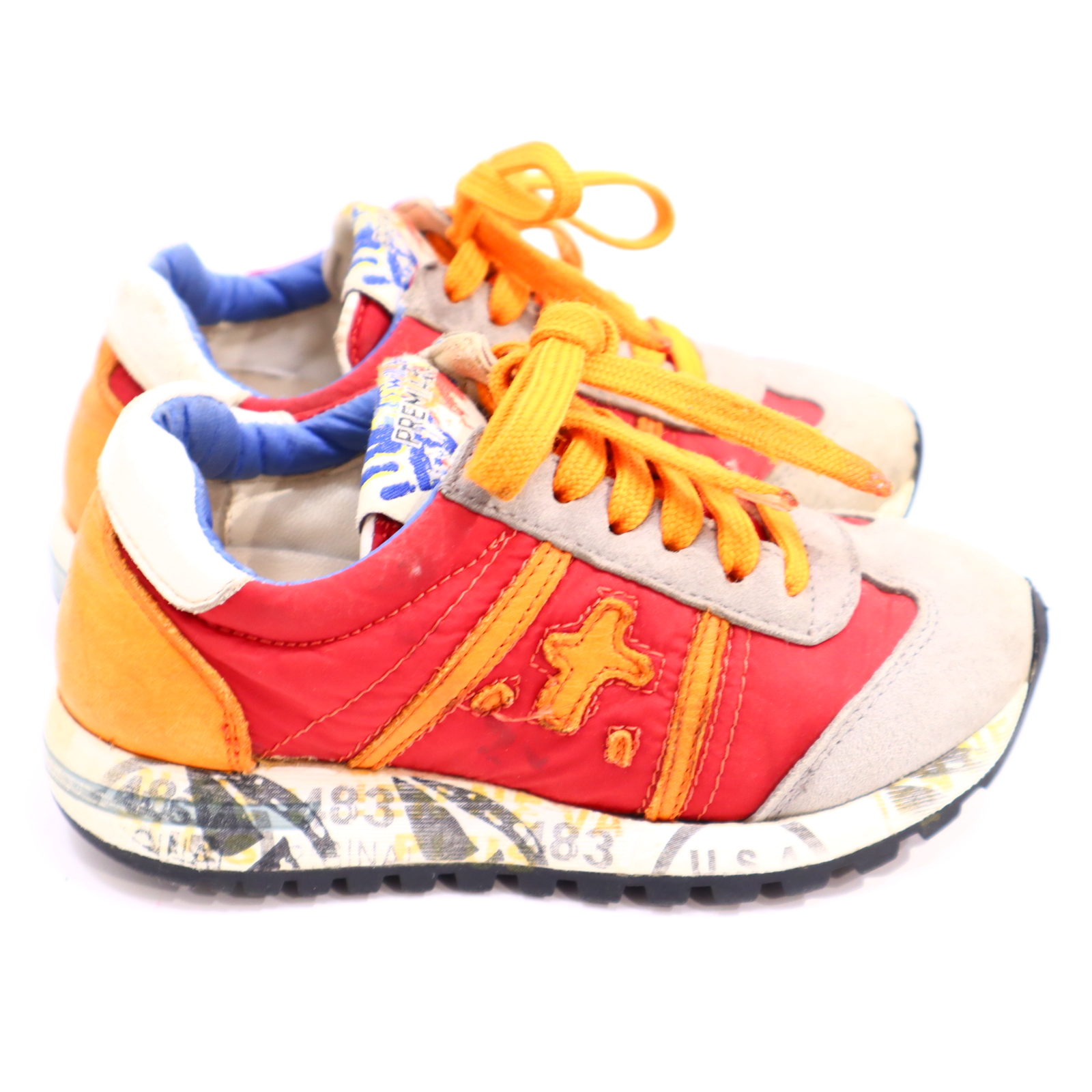 Halbschuhe PREMIATA Schnürschuh/Sneaker 24 grau/orange/rot Leder/Textil leichte gleichmäßige Ablaufspuren