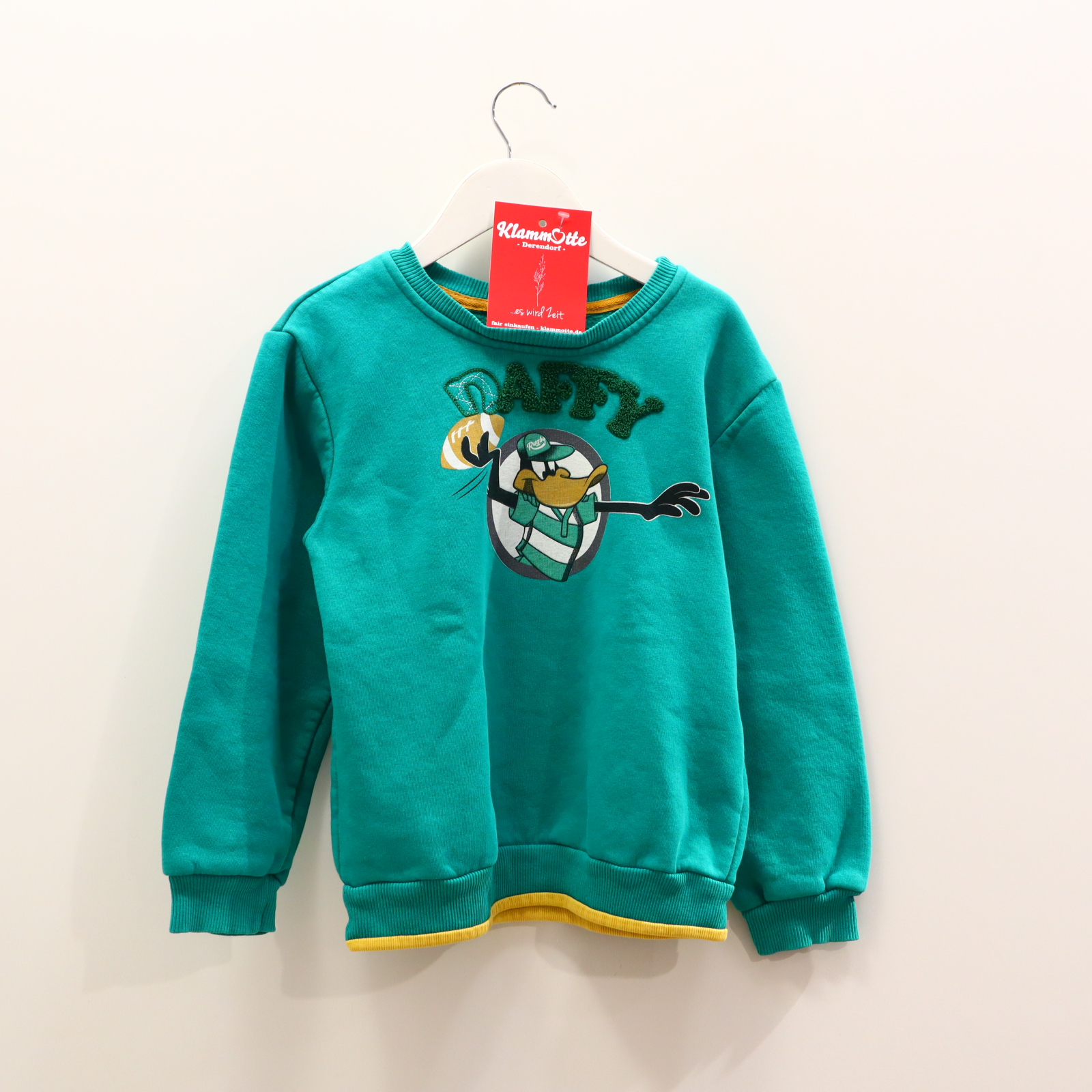 Oberteil Gr. 128 Sweatshirt grün Baumwolle/Polyester Applikation/Print Duffy Duck