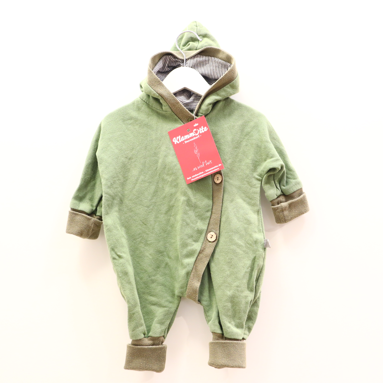 Hosen & Strampler petit cochon 62/68 grün/oliv melange/Muster Einteiler ohne Fuß/Overall Bio-Baumwolle/Sweat Knopfleiste Kapuze/mitwachsend!