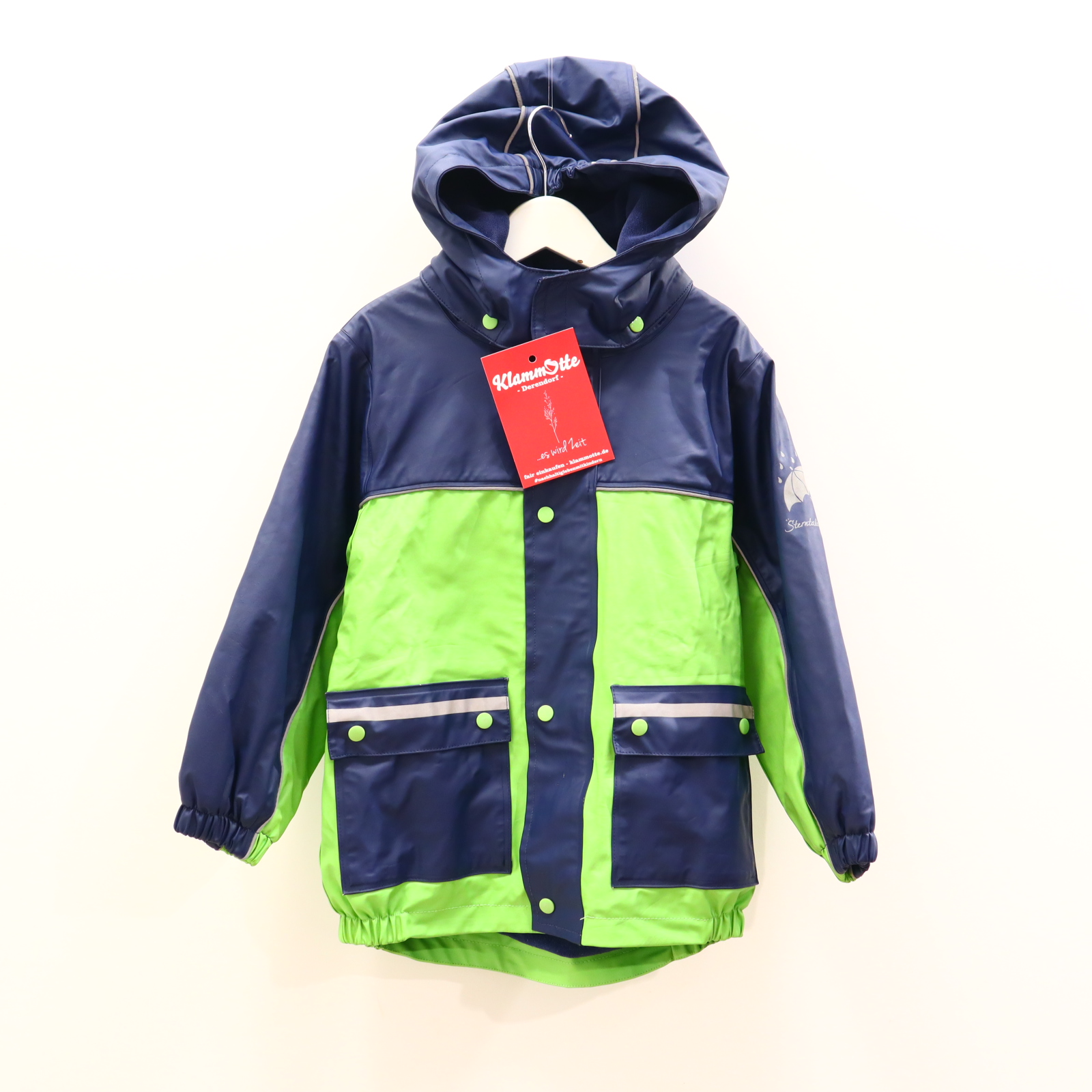 Jacke Sterntaler 110 blau/grün Logo/Print Regenjacke abnehmb. Kapuze/Fleecefutter