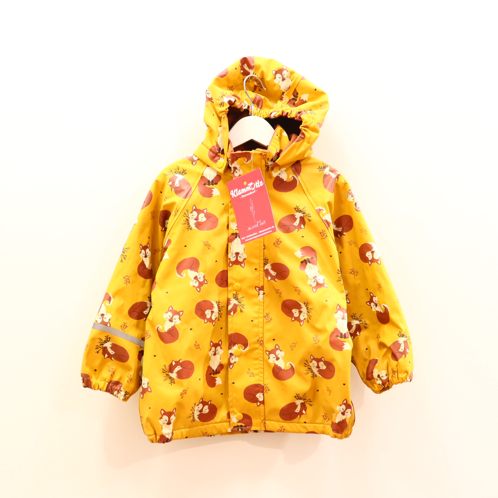 Jacke celavi 98/104 karamell Alloverprint Regenjacke recycelter Polyester abnehmb. Kapuze/Fleecefutter/gefüttert