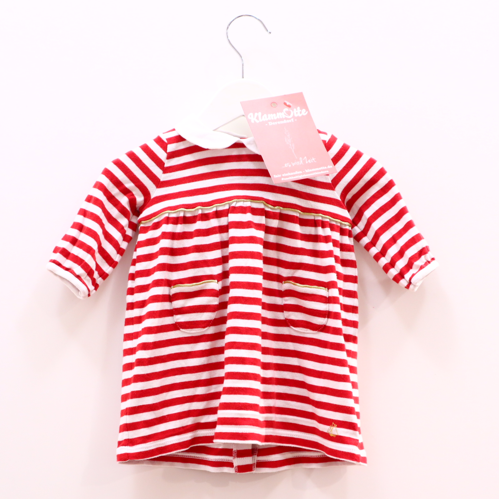 Kleider & Röcke PETIT BATEAU 62 rot/weiß gestreift/Logo/Print Jerseykleid Baumwolle