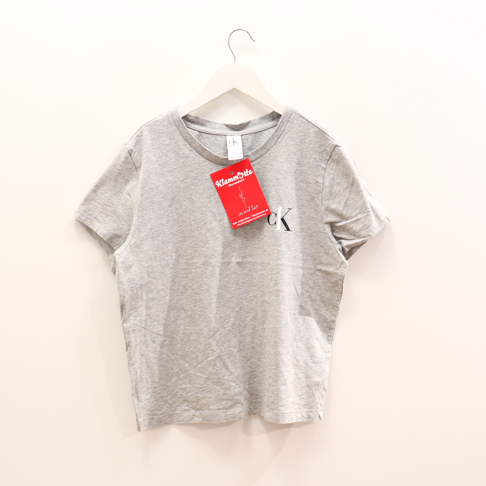 Oberteil Calvin Klein Gr. 158 kurzarm Shirt grau Baumwolle/Elasthan Logo/melange/Print