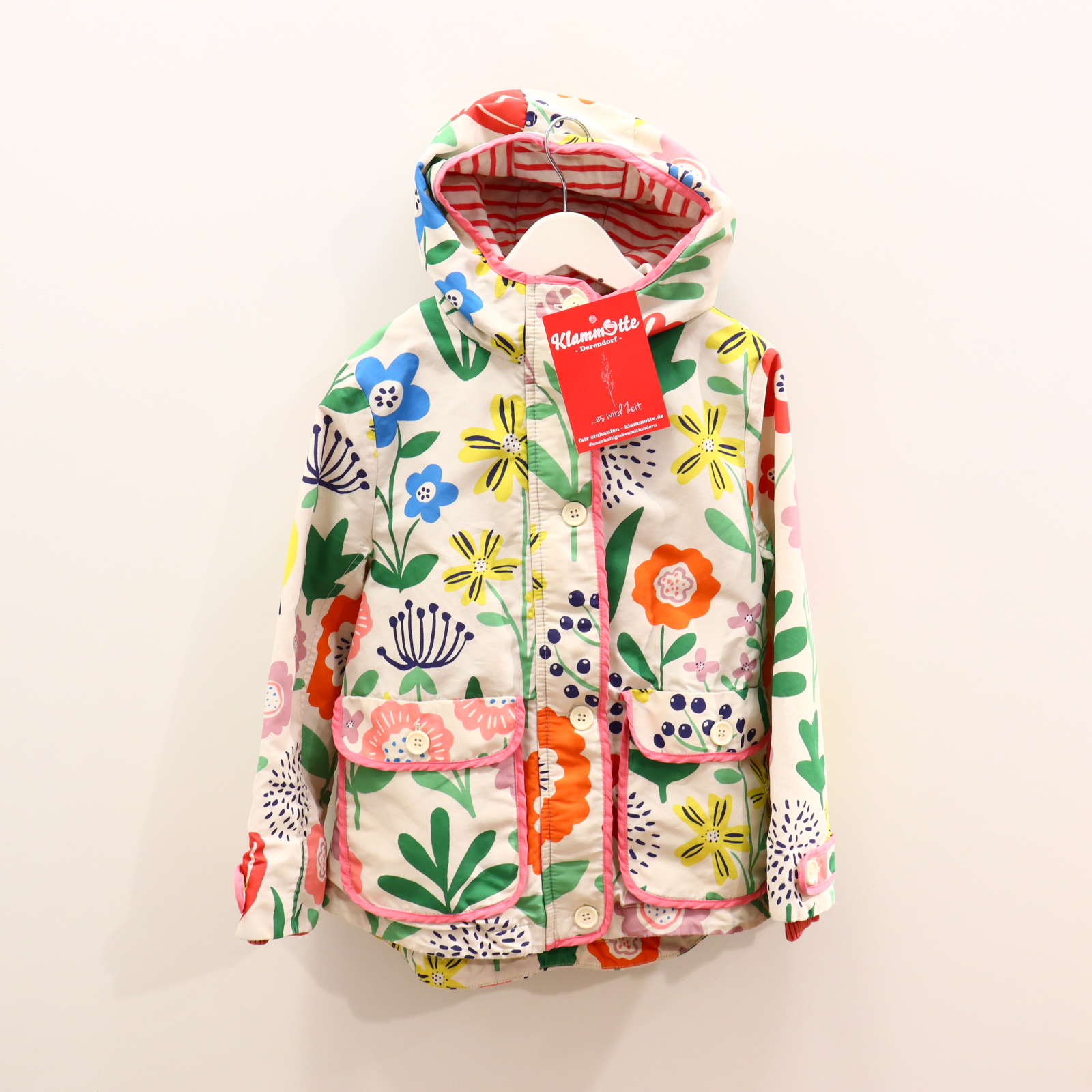 Jacke mini Boden Parka 122/128 bunt/weiß Frühjahr/Sommer/Übergang Alloverprint/Blumen Baumwollfutter