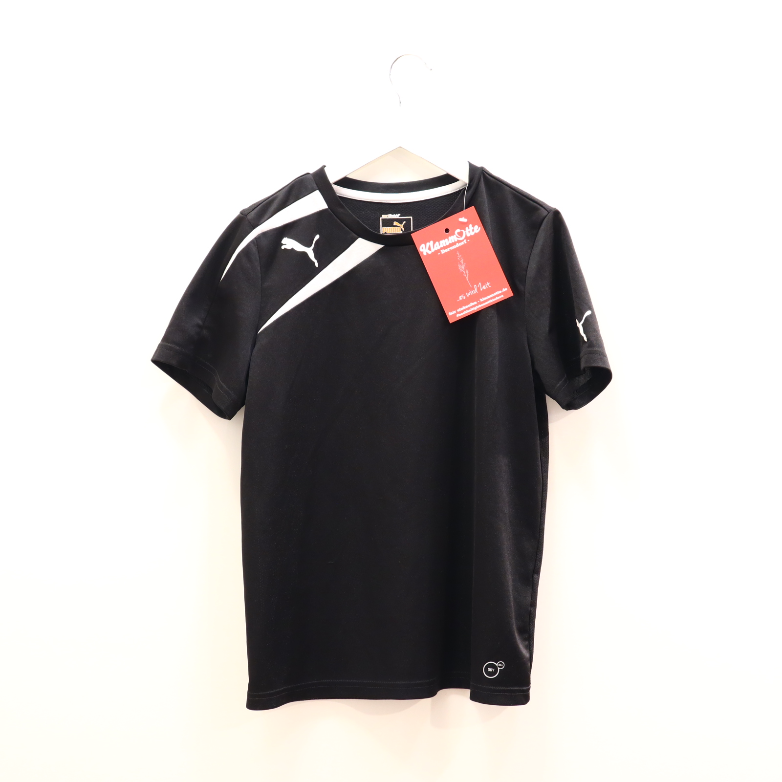 Oberteil PUMA Gr. 152 kurzarm/Sportshirt schwarz Polyester Logo/Print ganz leichtes Pilling