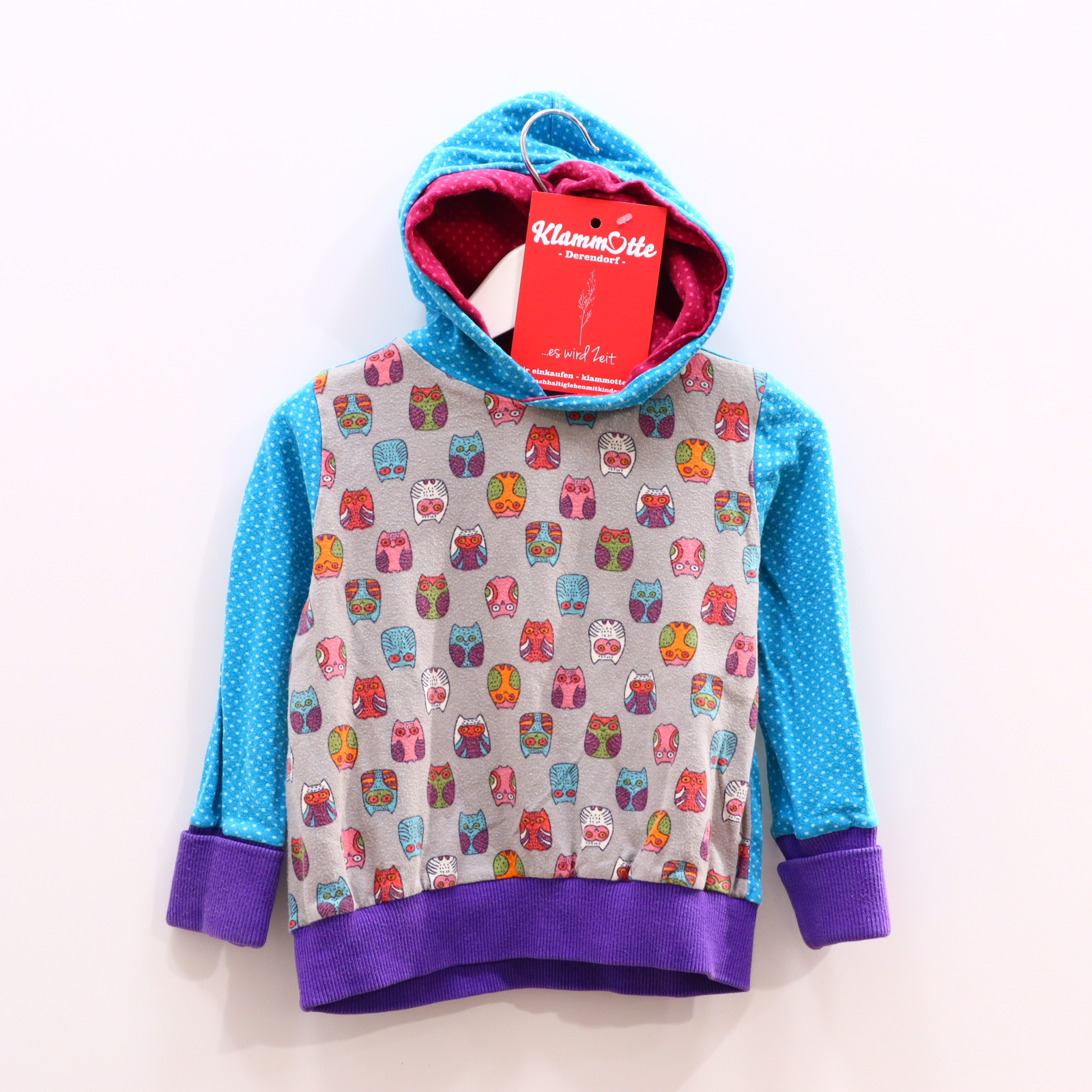 Oberteil Handmade 86 bunt/grau/türkis Alloverprint/gepunktet Kapuzenpulli