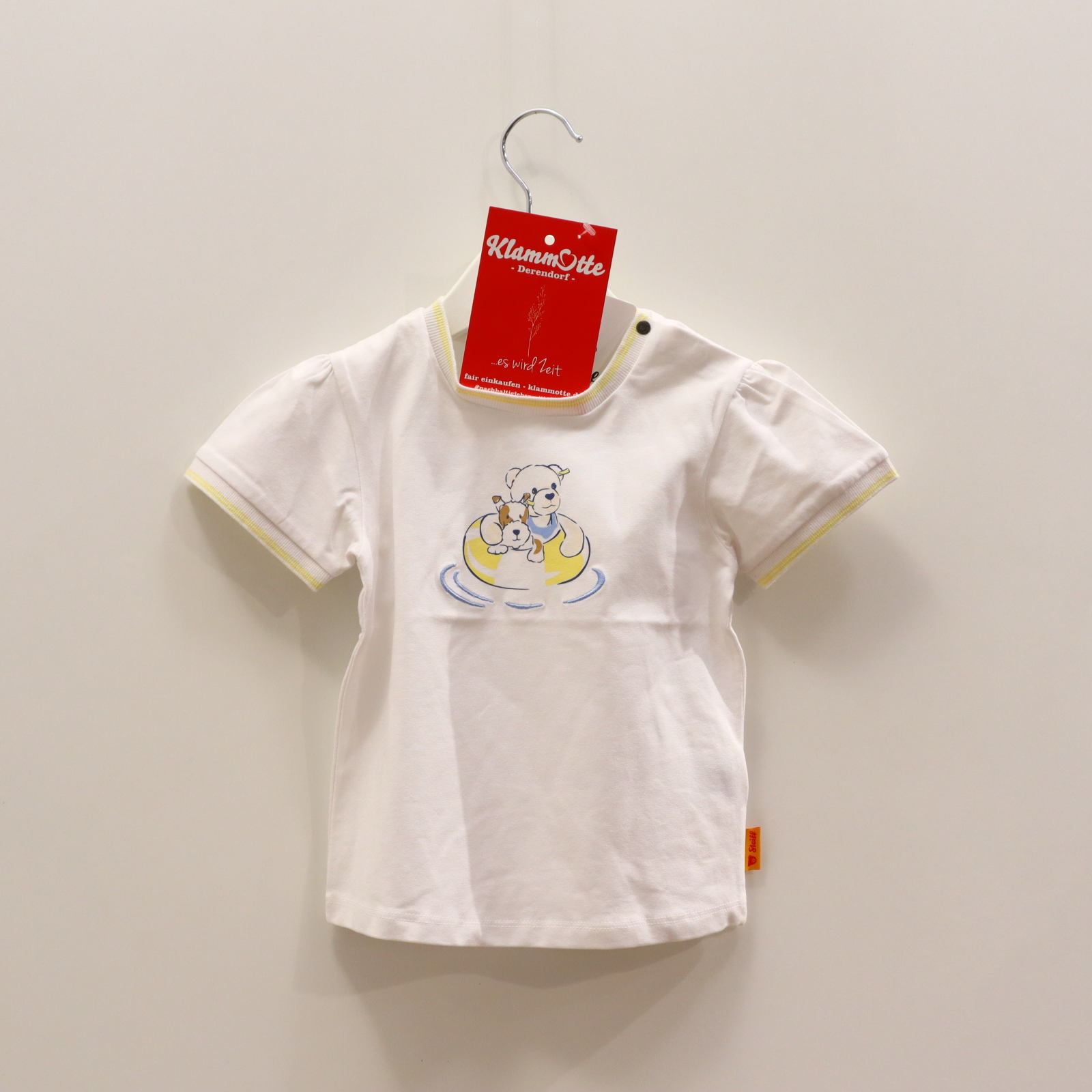 Oberteil Steiff Gr. 86 kurzarm Shirt weiß Baumwolle/Elasthan Logo/Print NEU!