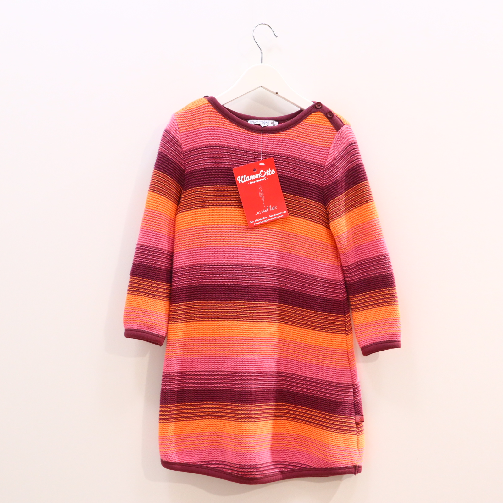 Kleider & Röcke ENFANT TERRIBLE Strickkleid 98/104 bordeaux/orange/rosa gestreift Bio-Baumwolle