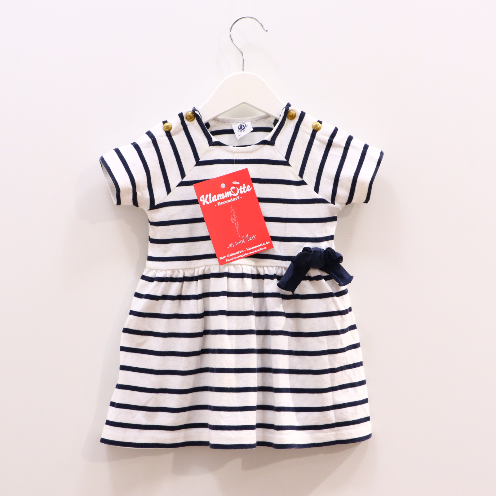 Kleider & Röcke PETIT BATEAU 74 blau/weiß gestreift/Schleife Jerseykleid Baumwolle