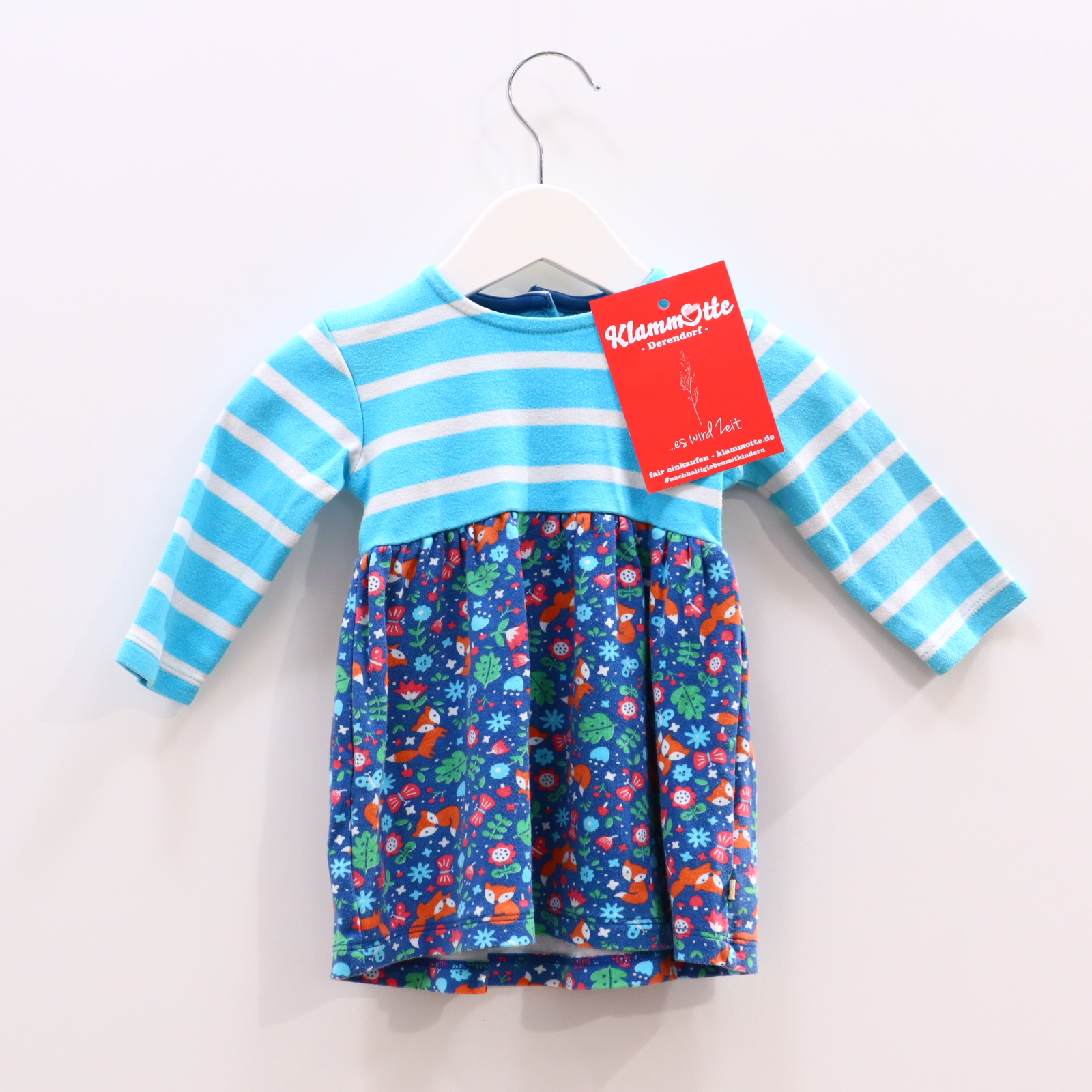 Kleider & Röcke frugi 62 bunt/türkis/weiß Alloverprint/gestreift Jerseykleid Bio-Baumwolle