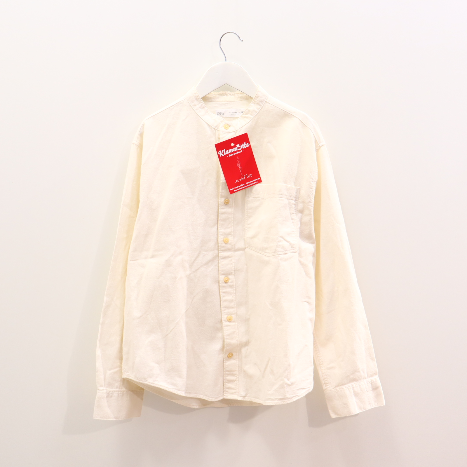 Oberteil ZARA Gr. 152 Hemd/langarm creme Baumwolle Stehkragen