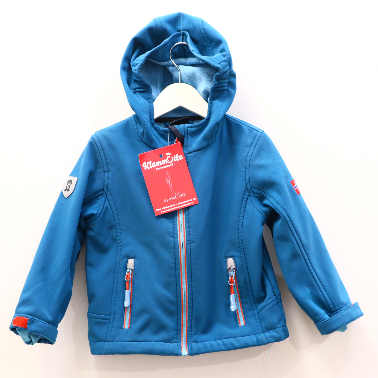 Jacke TROLLKIDS 98 petrol Applikation/Logo Softshelljacke