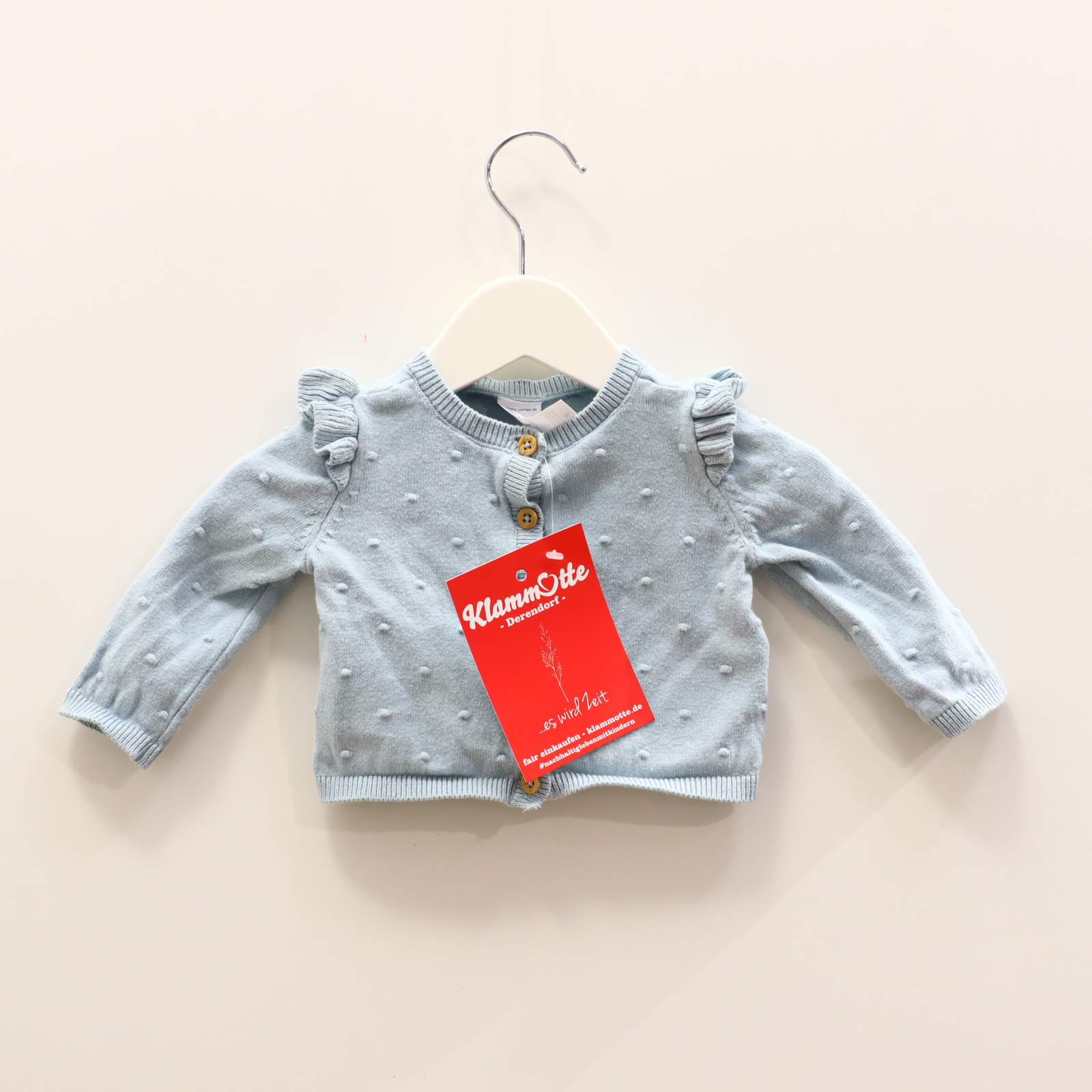 Oberteil Carters 56 hellblau gepunktet/Volants Strickjacke Baumwolle/Strick