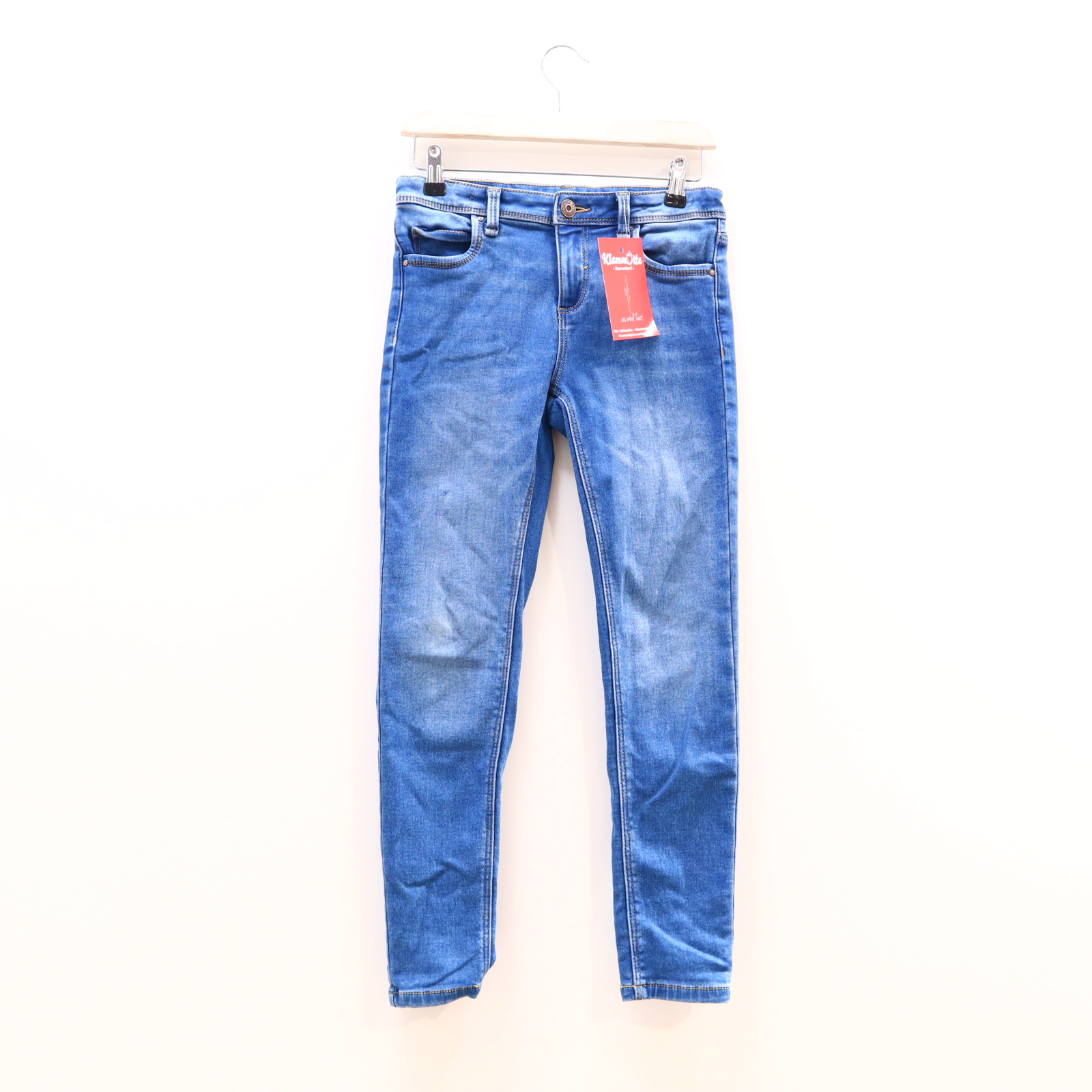 Hose C&A Jeans 146 blau Denim Knopf/Reißverschluß/verstellb. Bund Skinny