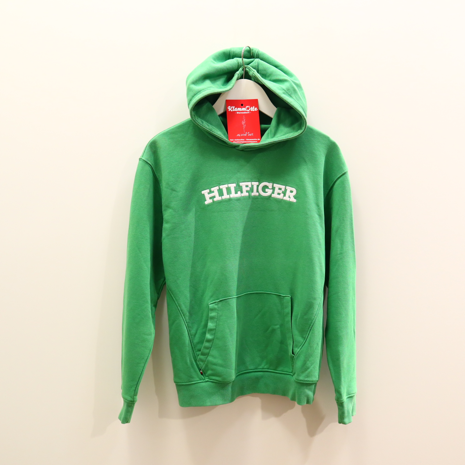 Oberteil TOMMY HILFIGER Gr. 164 Kapuzenpullover grün Baumwolle/Polyester Waffelstep