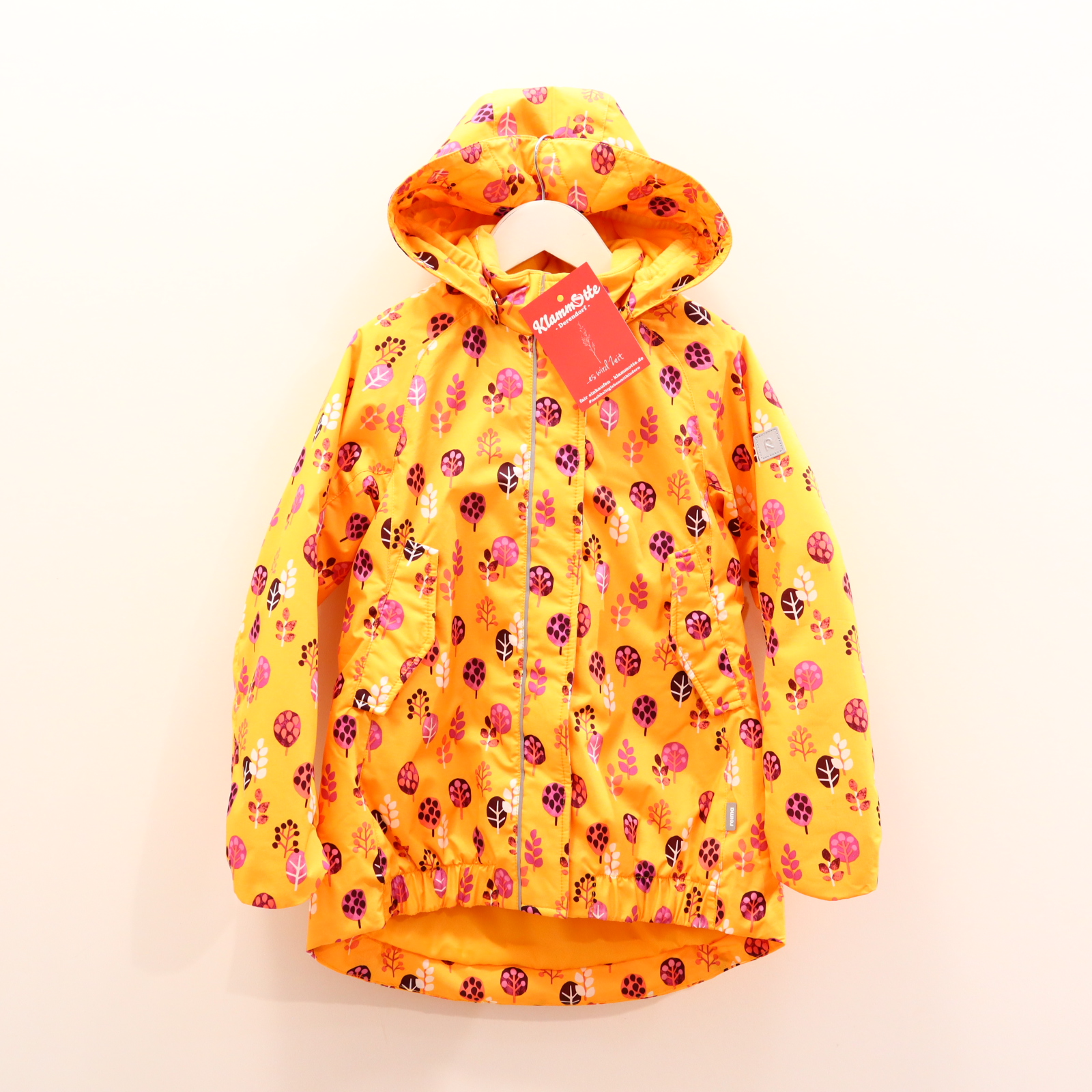 Jacke reima 122 bunt/orange Frühjahr/Übergang Alloverprint/Applikation/Logo wattiert abnehmb. Kapuze