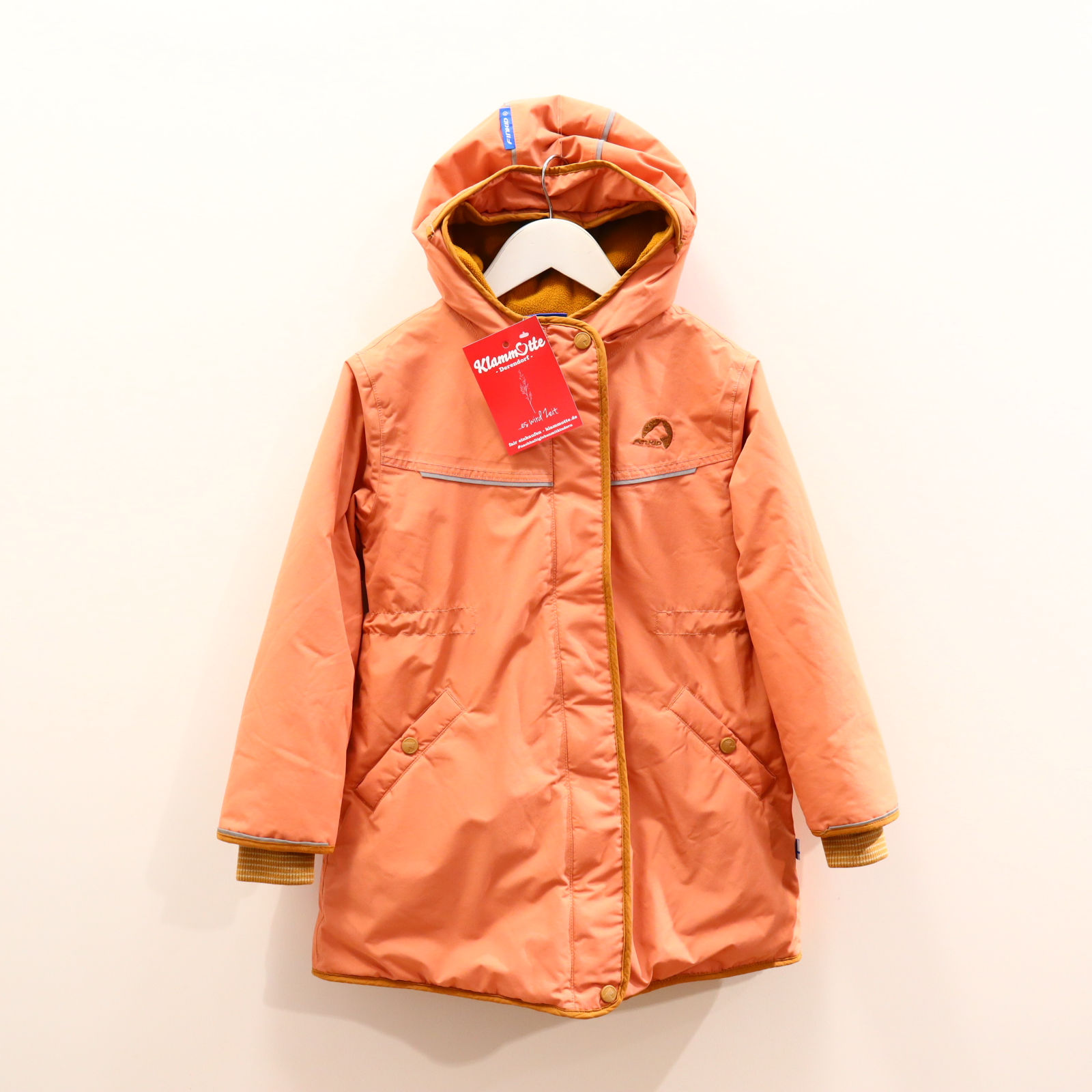 Jacke FINKID Anorak/Parka 122/128 apricot Herbst/Winter Logo/Stickerrei Fleecefutter
