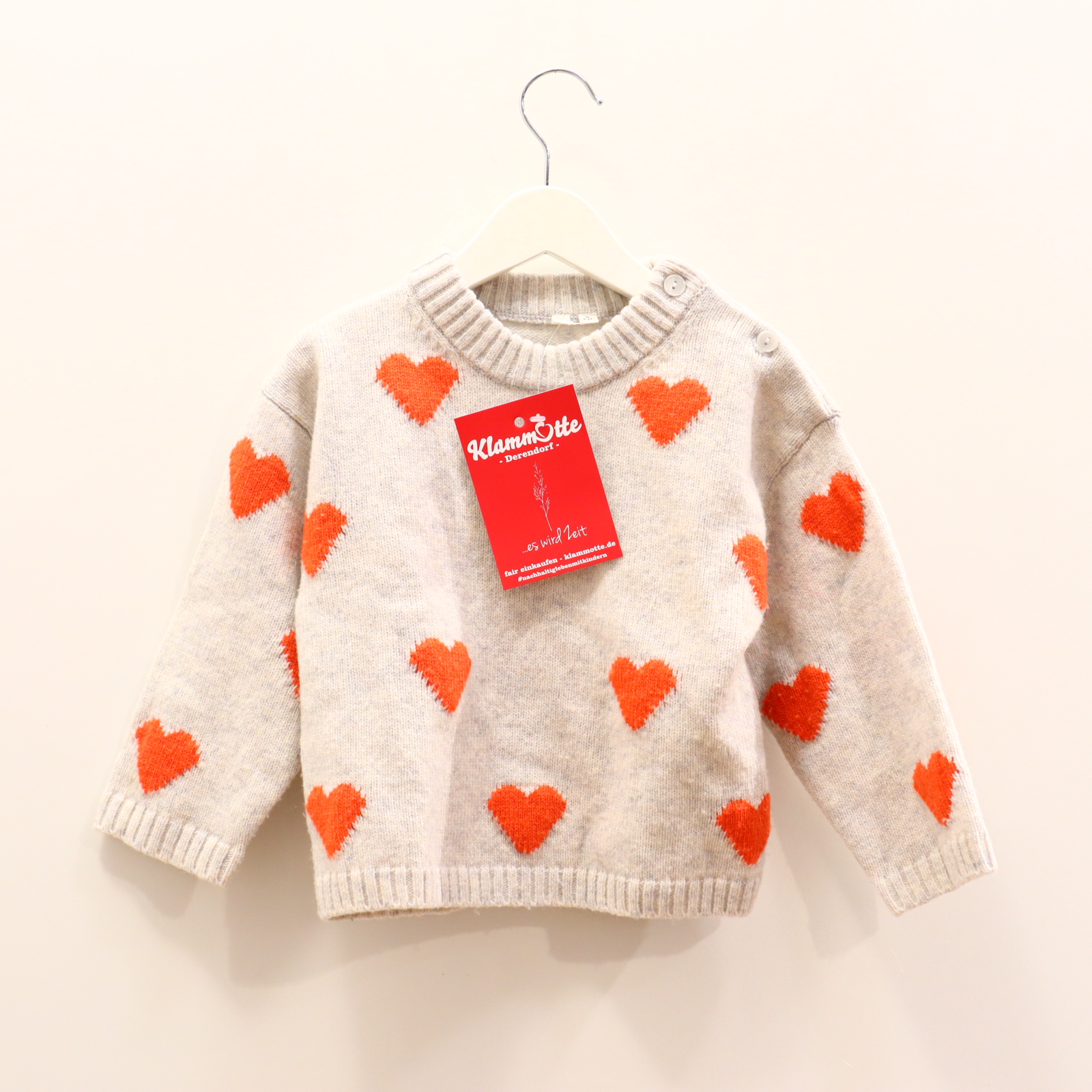 Oberteil ARKET 86/92 grau Alloverprint/Herzen/melange Strickpullover Wolle