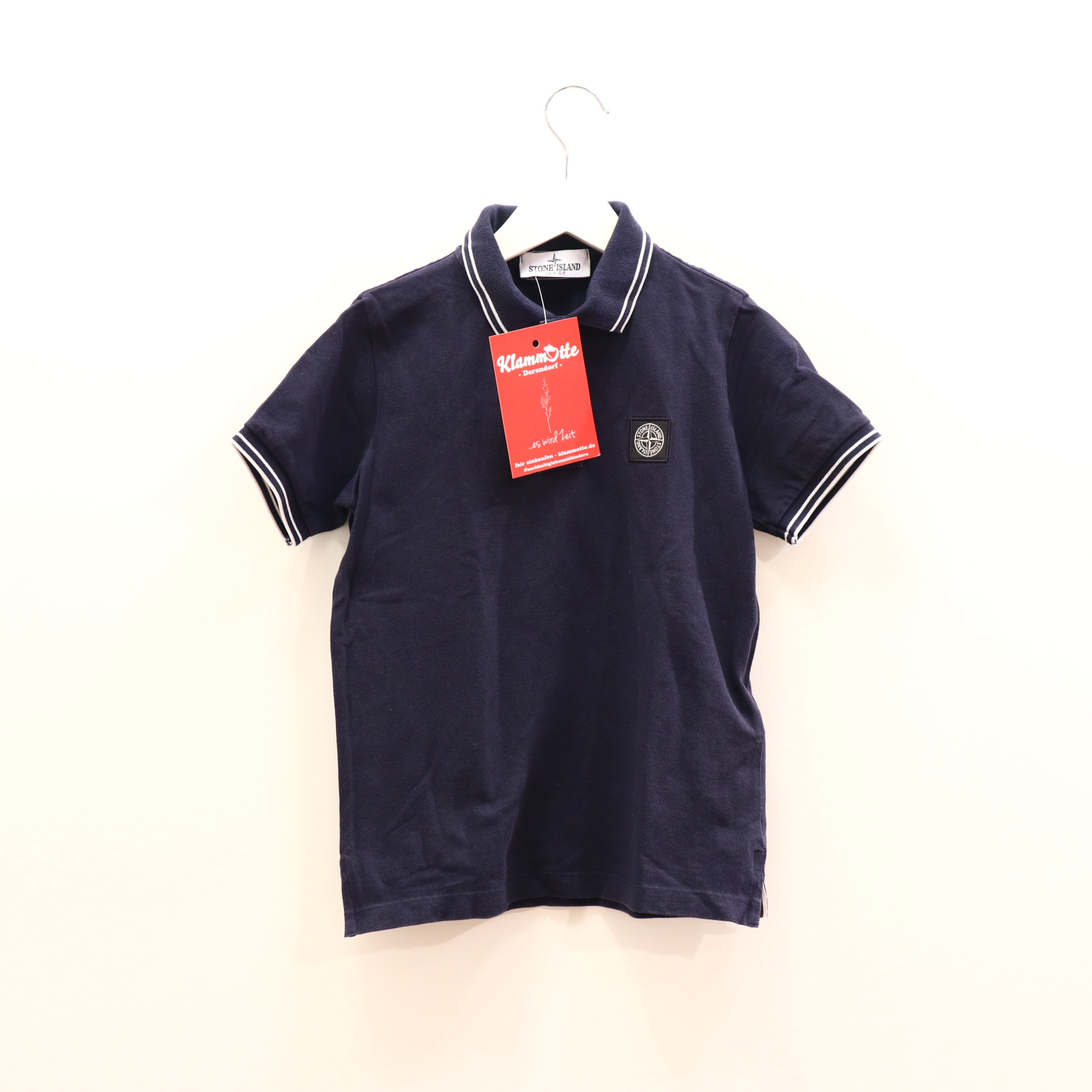 Oberteil STONE ISLAND Gr. 128 kurzarm Shirt blau Baumwolle/Elasthan/Pique Applikation/Logo Polo