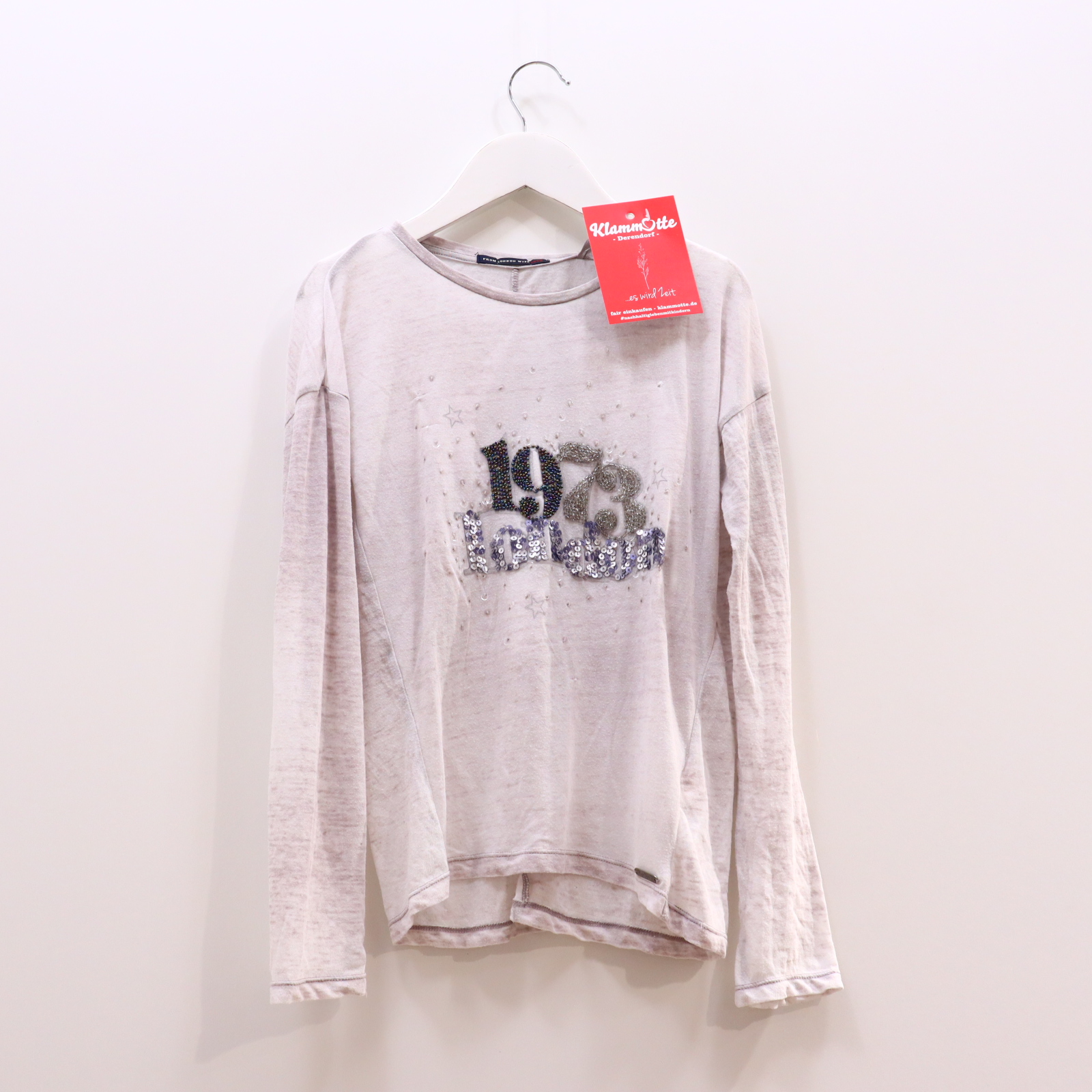 Oberteil Pepe Jeans 152 grau Batik/Pailetten langarm Shirt leichtes Pilling