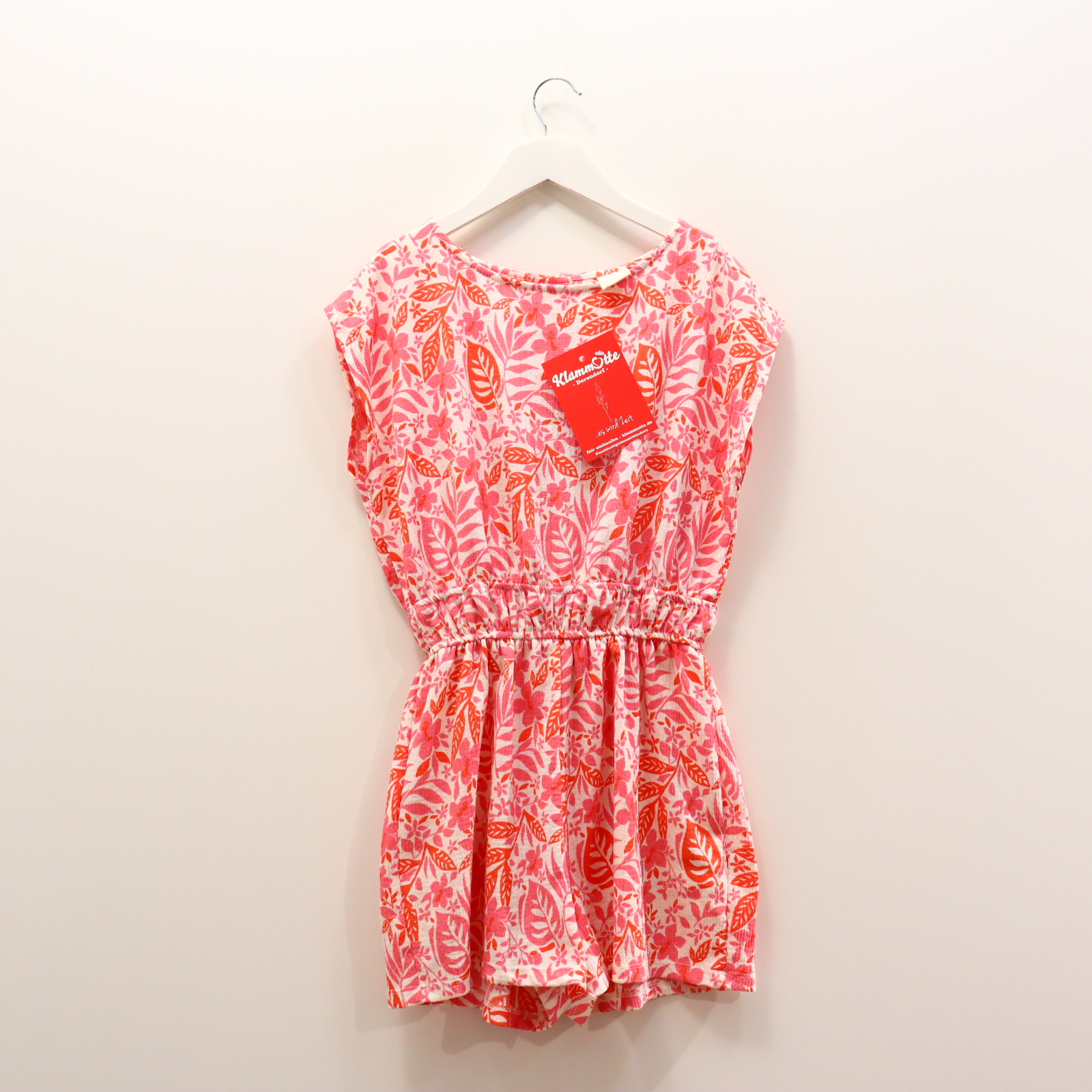 Kleider & Röcke ZARA Jumpsuit 158 orange/rosa/weiß Alloverprint/Blumen Elastan/Polyester Knopf