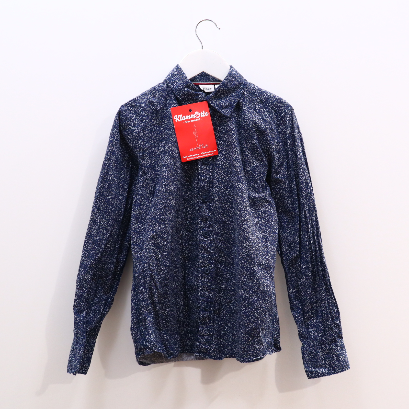 Oberteil name it Gr. 134/Gr. 140 Hemd/langarm blau Biobaumwolle Alloverprint