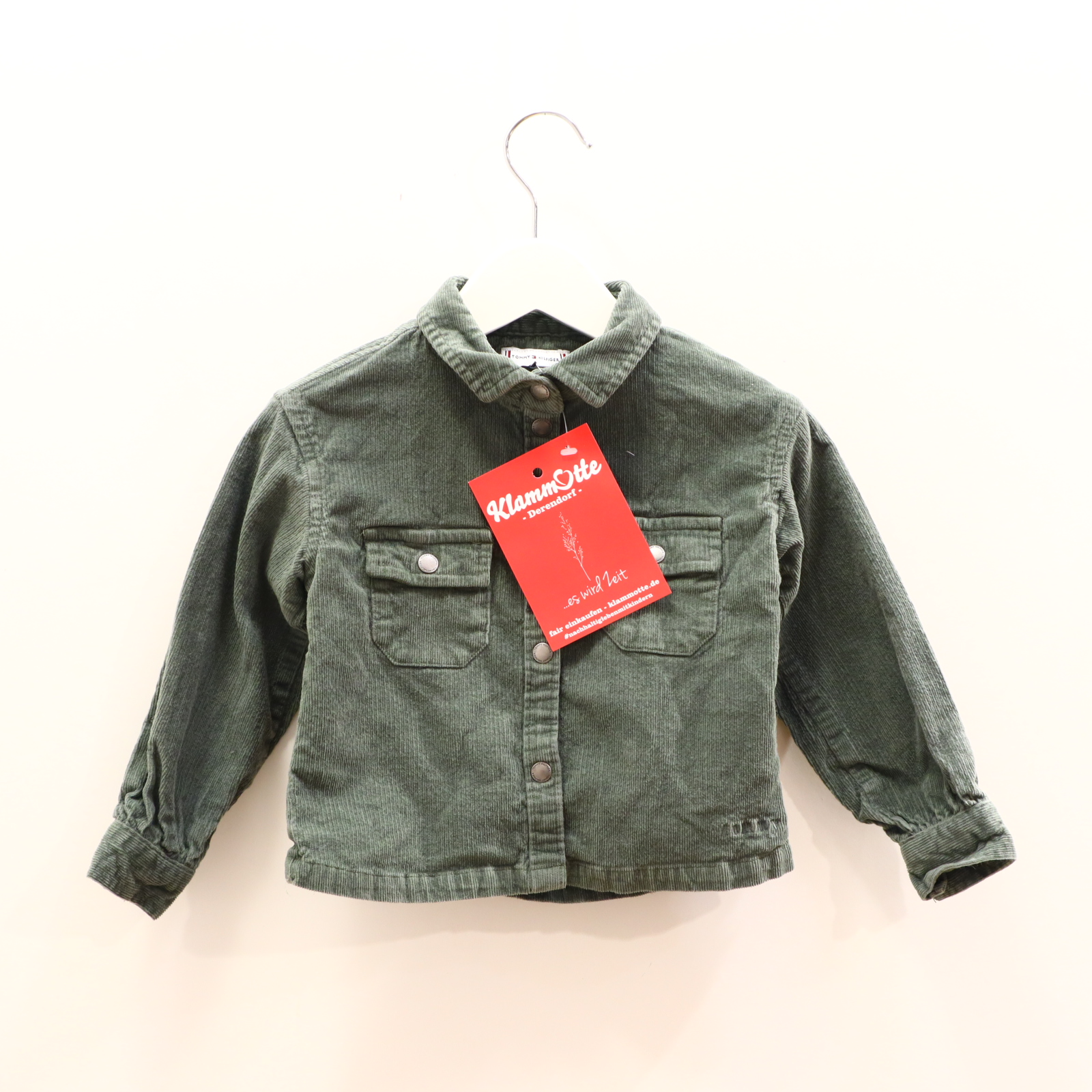 Oberteil TOMMY HILFIGER Gr. 92 Hemd/langarm grün Baumwolle/Cord/Elasthan/Lyocell Logo/Stickerrei