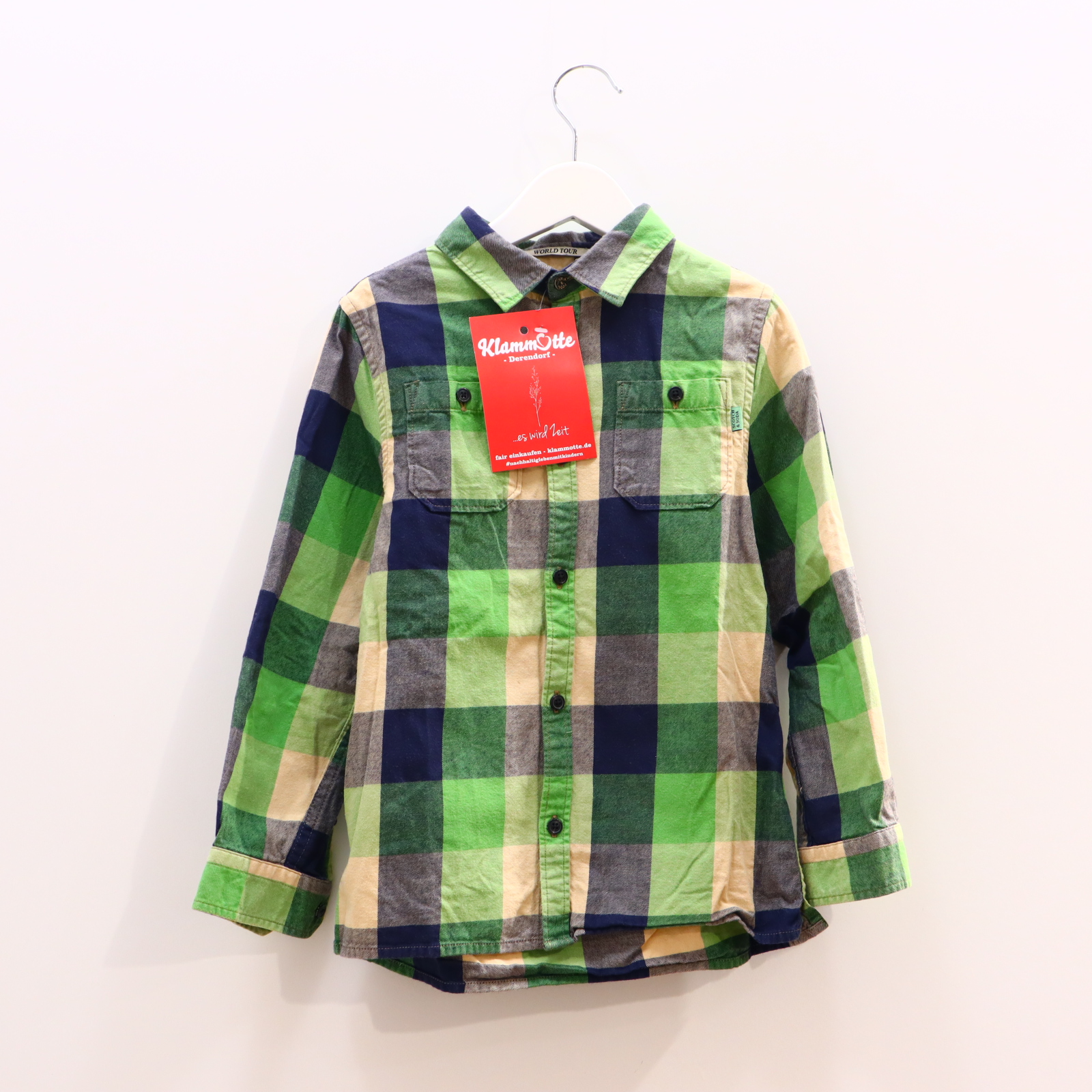 Oberteil SCOTCH & SODA Gr. 116 Hemd/langarm grün/sand Baumwolle/Flanell kariert